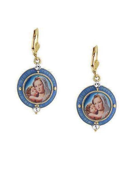 Symbols Of Faith Hand Enamel Crystal Mary And Child Decal Drop Earrings
