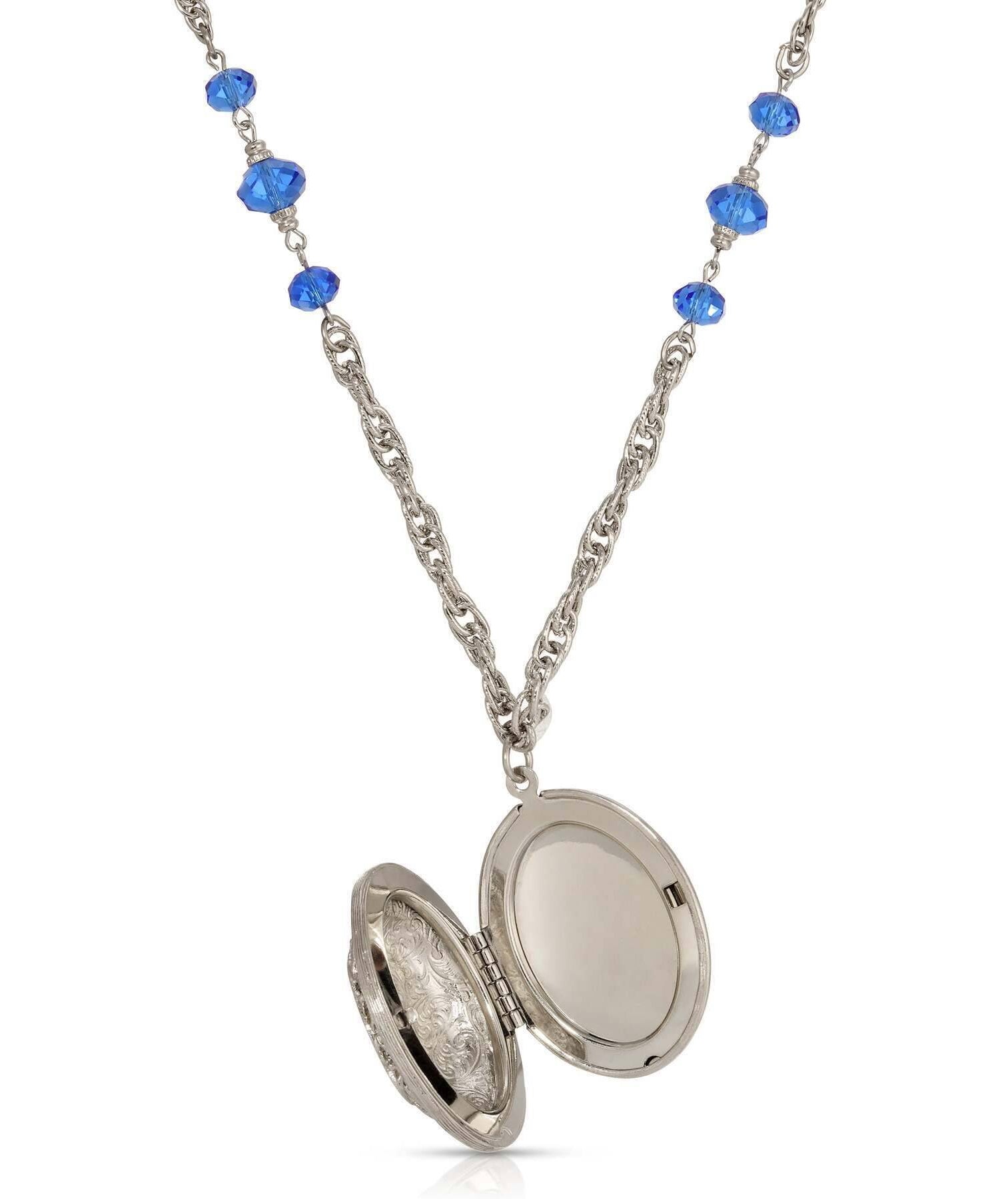 Symbols Of Faith Star of Bethlehem Crystal Bead Enamel Locket Necklace 28"