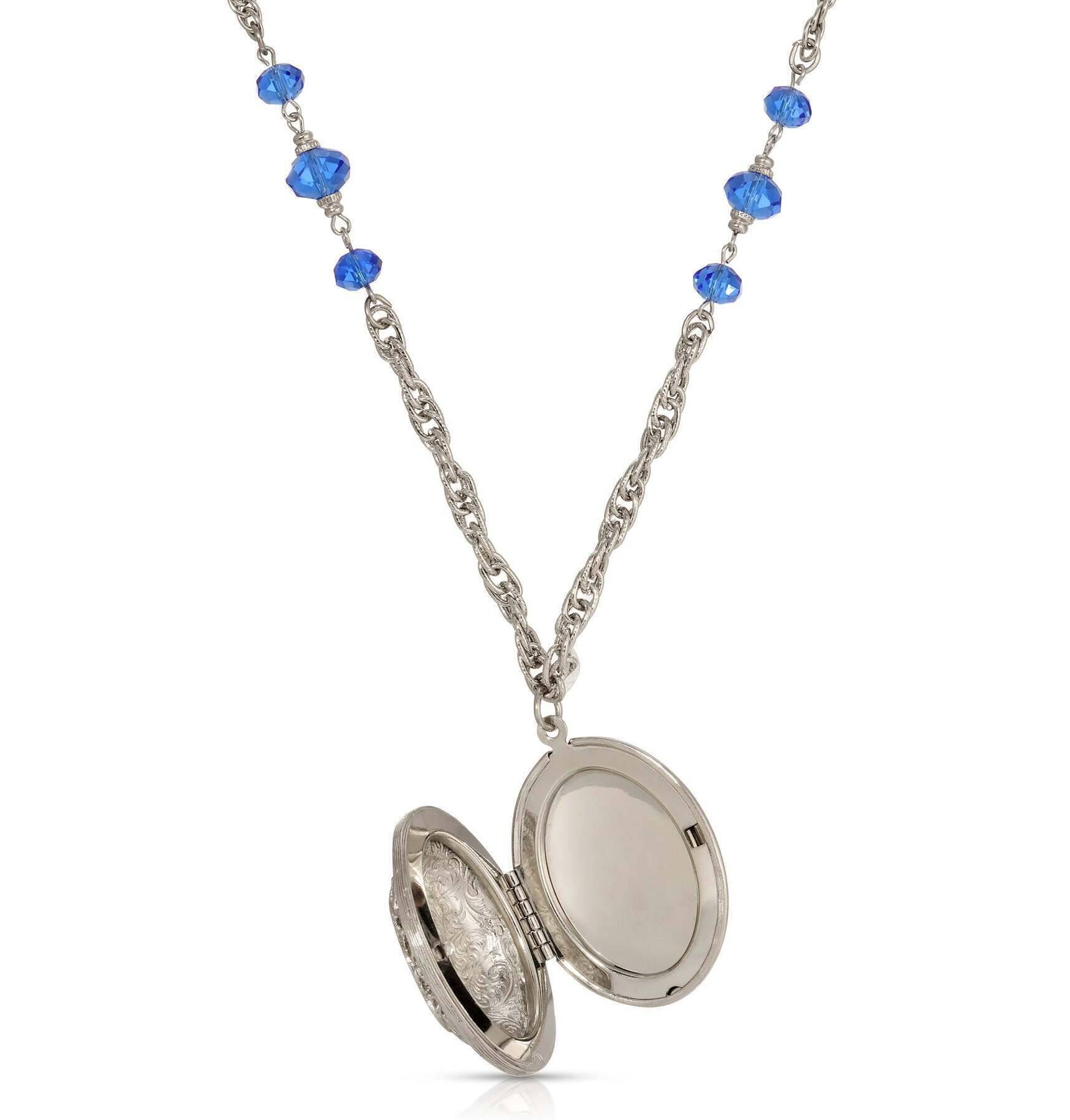 Symbols Of Faith Star of Bethlehem Crystal Bead Enamel Locket Necklace 28"