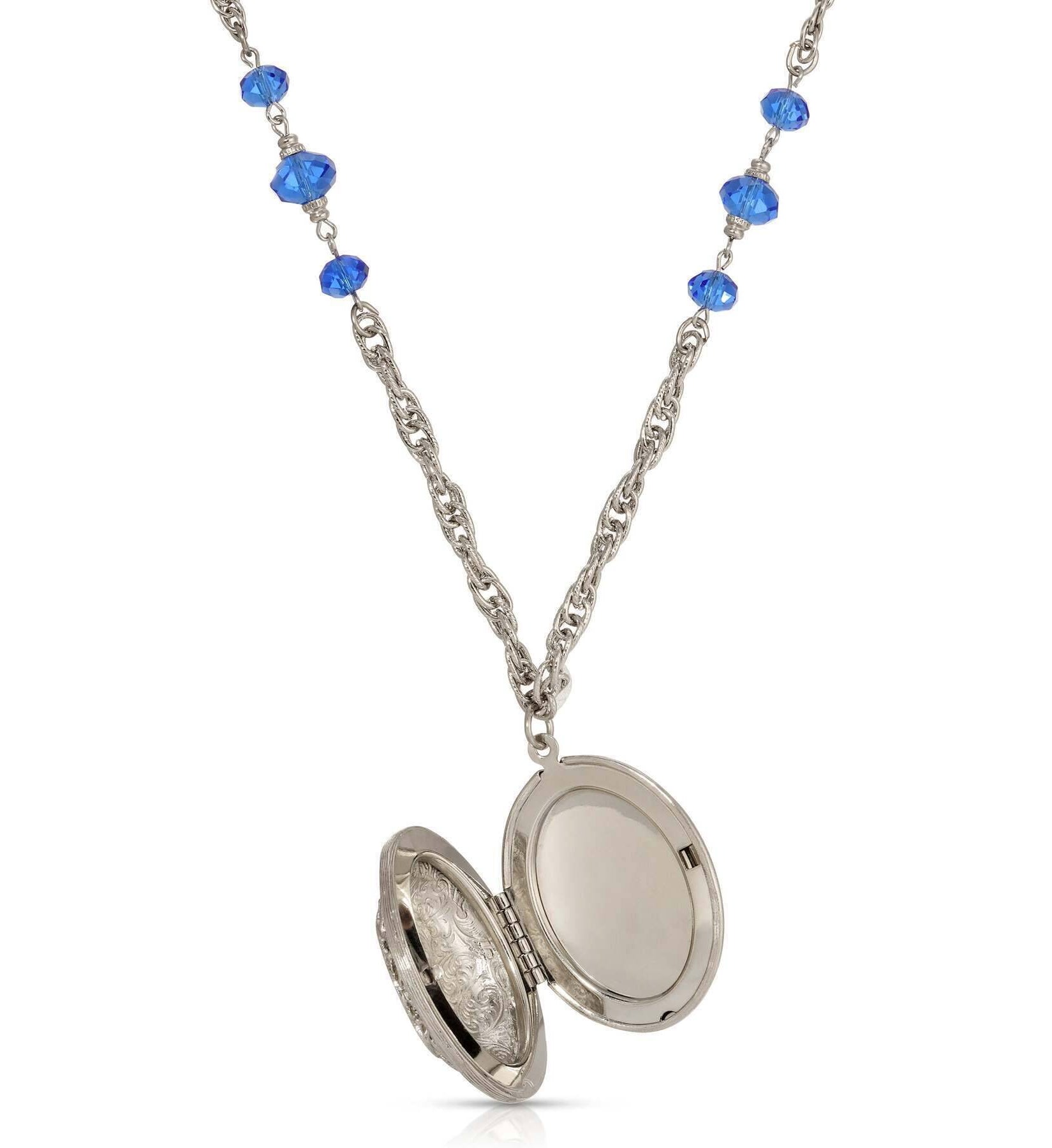 Symbols Of Faith Star of Bethlehem Crystal Bead Enamel Locket Necklace 28"