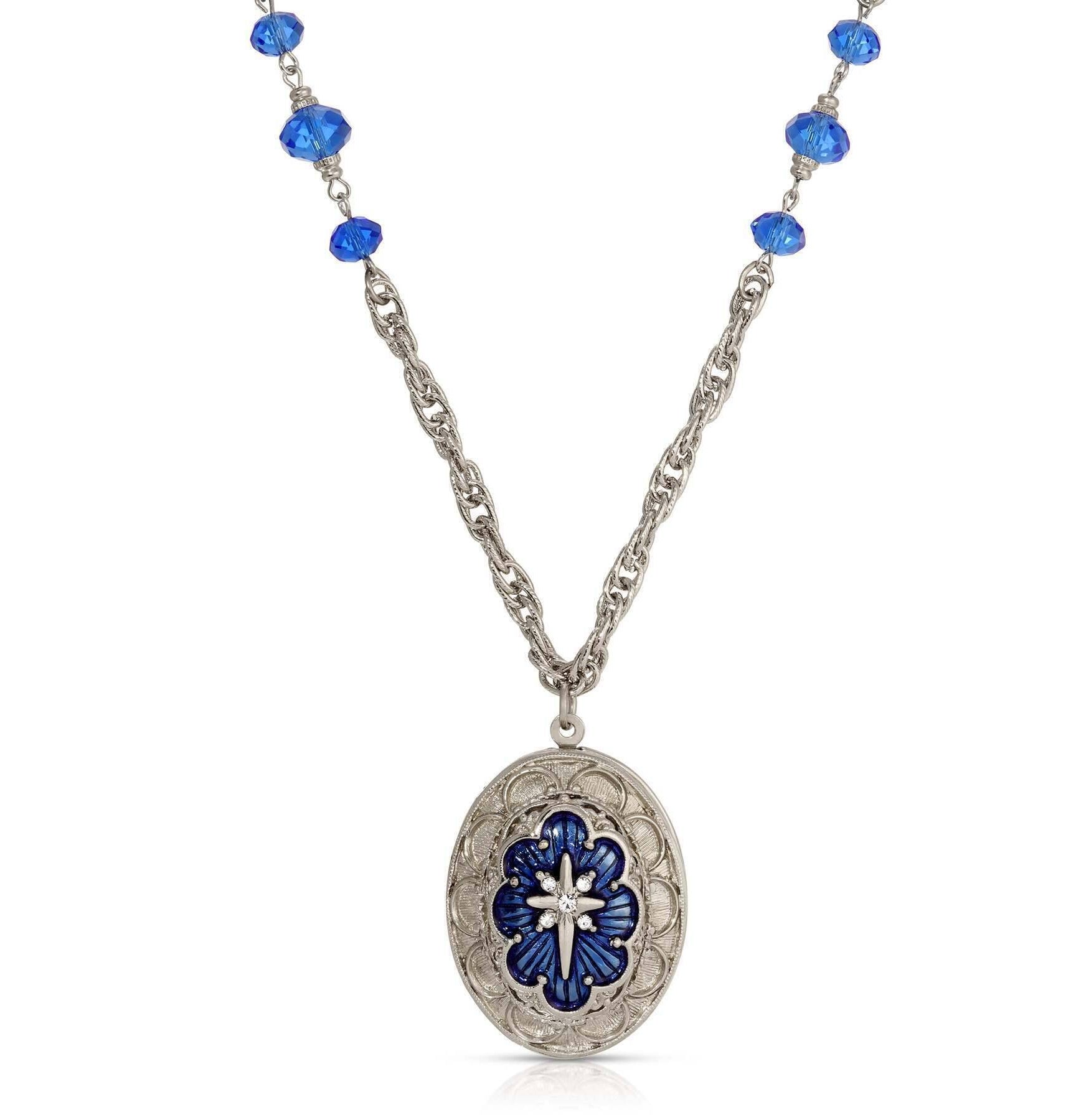 Symbols Of Faith Star of Bethlehem Crystal Bead Enamel Locket Necklace 28"