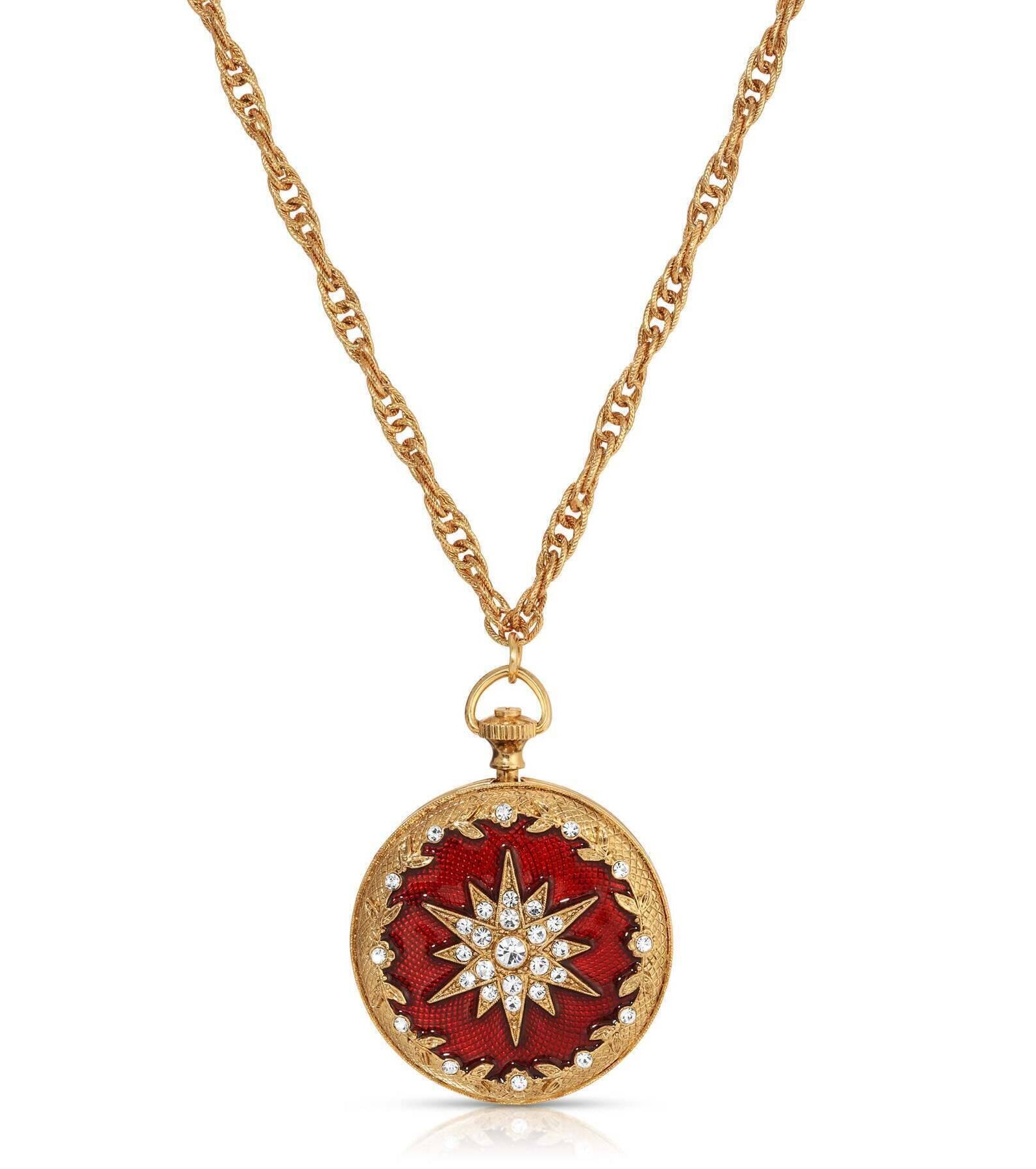 Symbols Of Faith Starburst Crystal Enamel Round Locket Necklace 28"