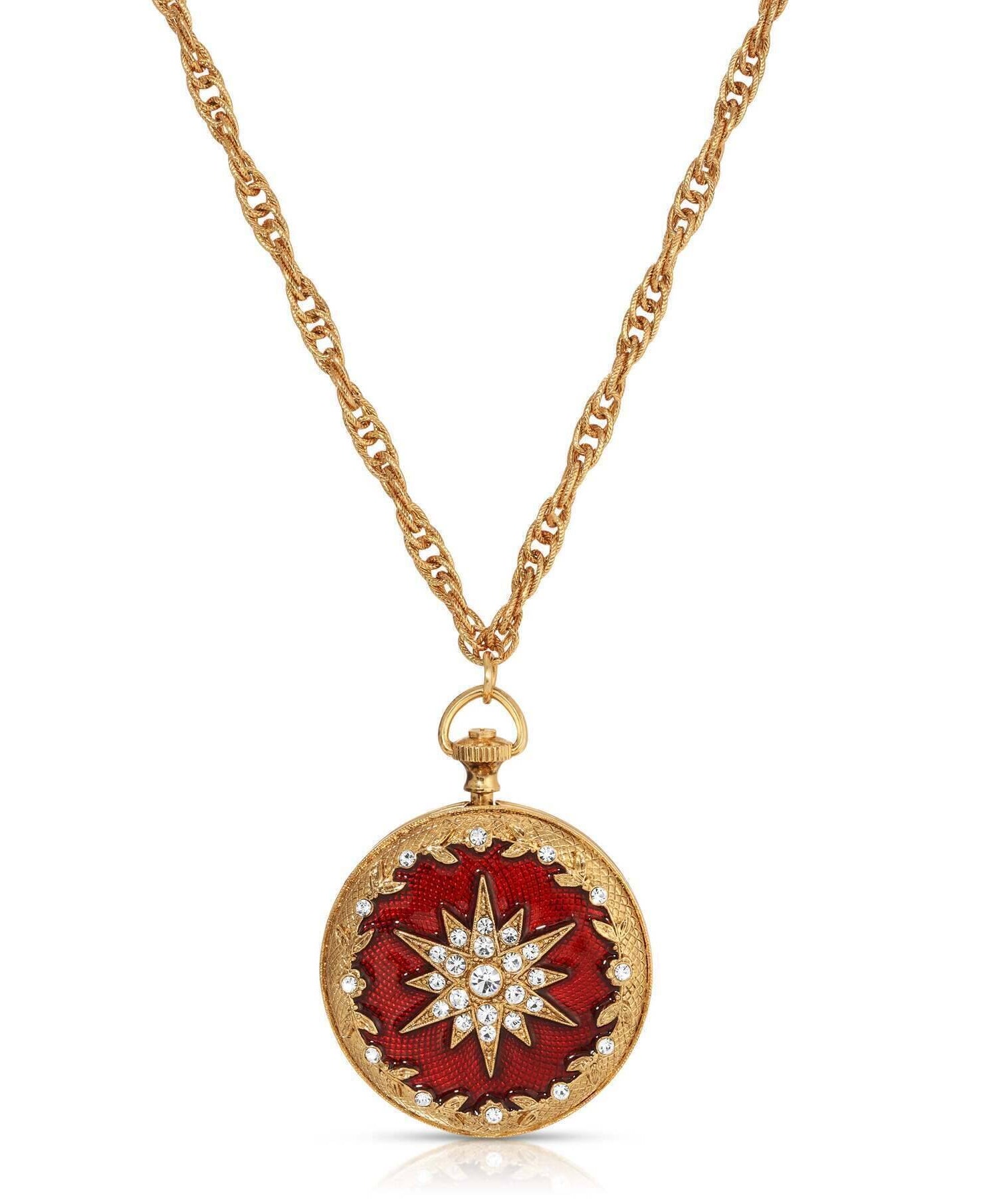 Symbols Of Faith Starburst Crystal Enamel Round Locket Necklace 28"