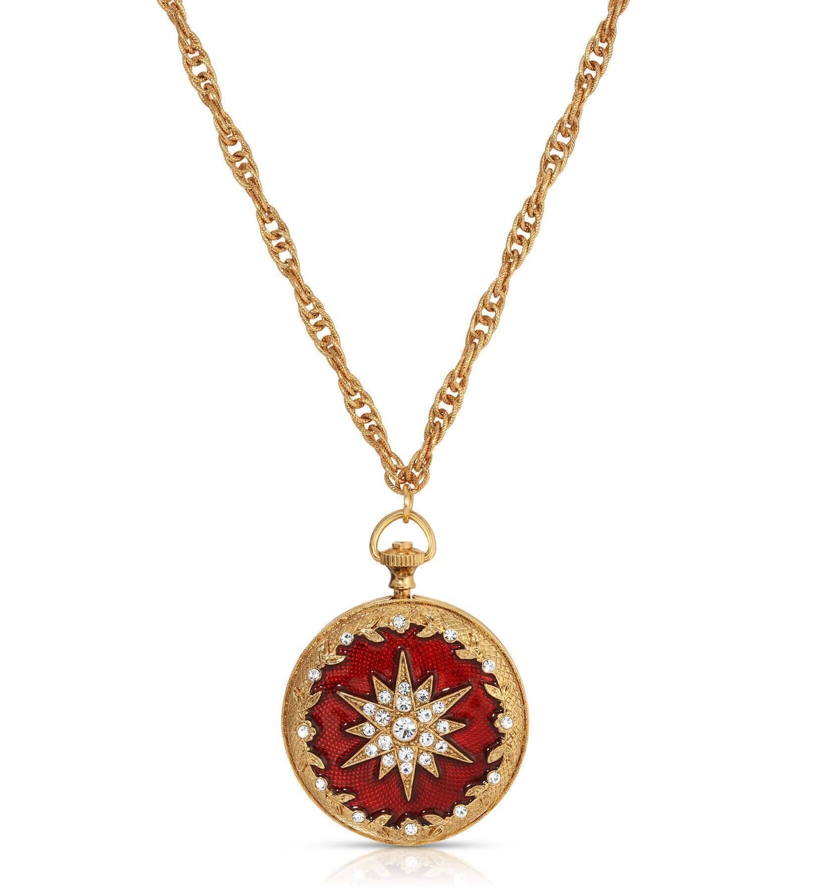 Symbols Of Faith Starburst Crystal Enamel Round Locket Necklace 28"