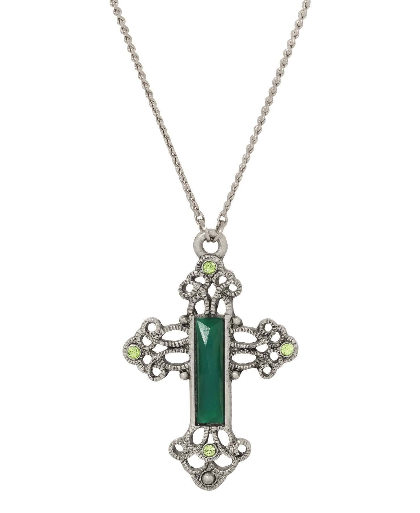 Symbols Of Faith Rectangular Stone Filigree Crystal Cross Pendant Necklace 30"