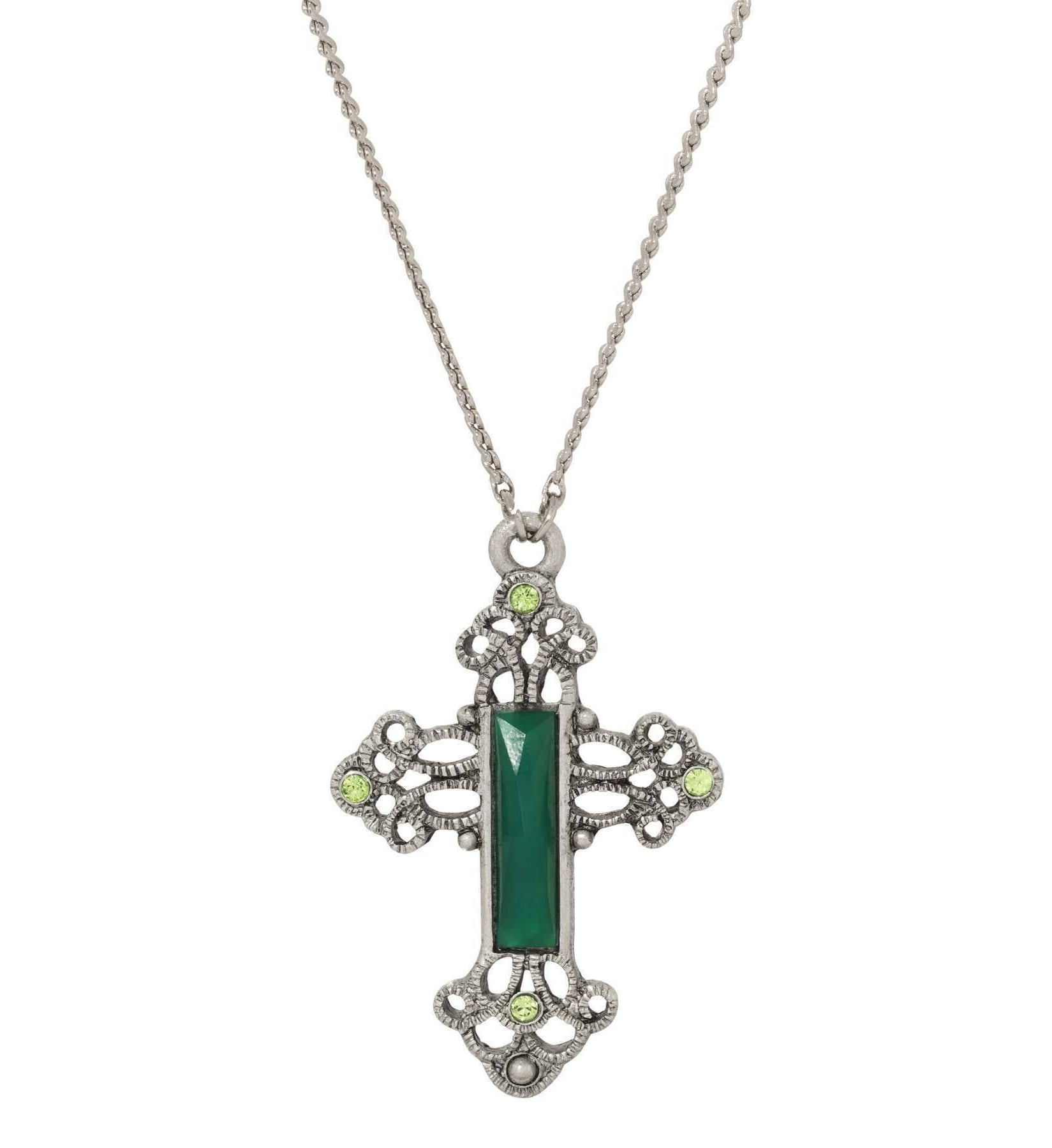 Symbols Of Faith Rectangular Stone Filigree Crystal Cross Pendant Necklace 30"
