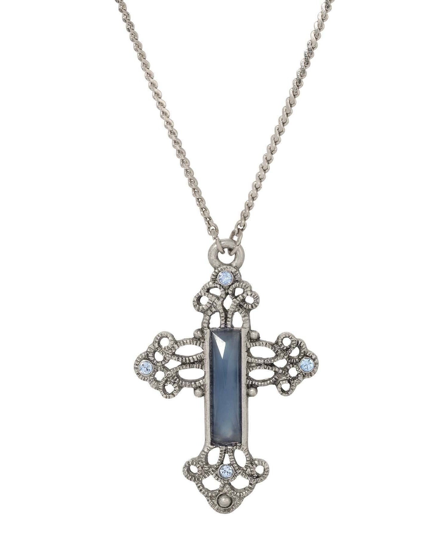 Symbols Of Faith Rectangular Stone Filigree Crystal Cross Pendant Necklace 30"