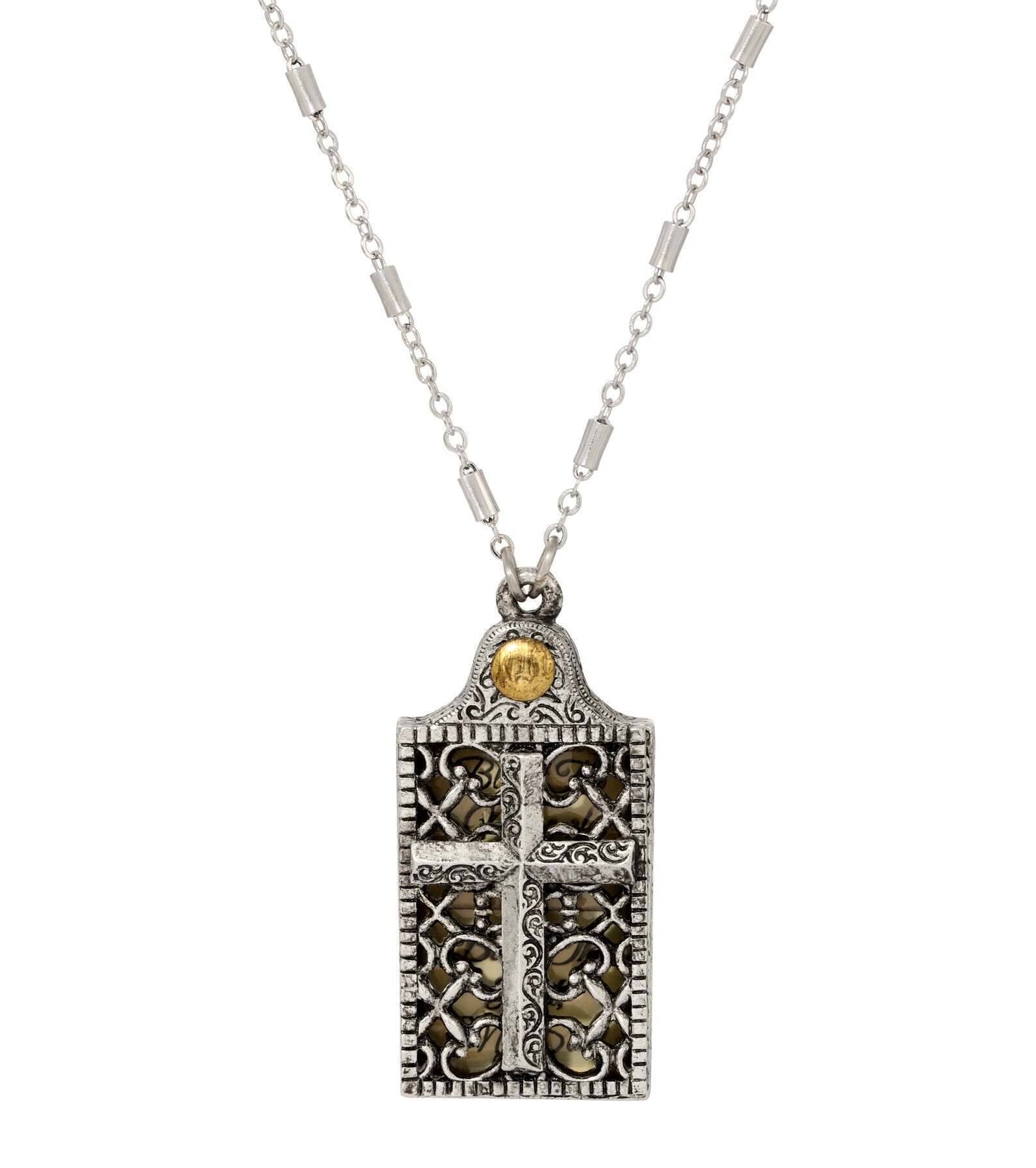 Symbols Of Faith Cross and "Bless" Slide Locket Necklace 28"