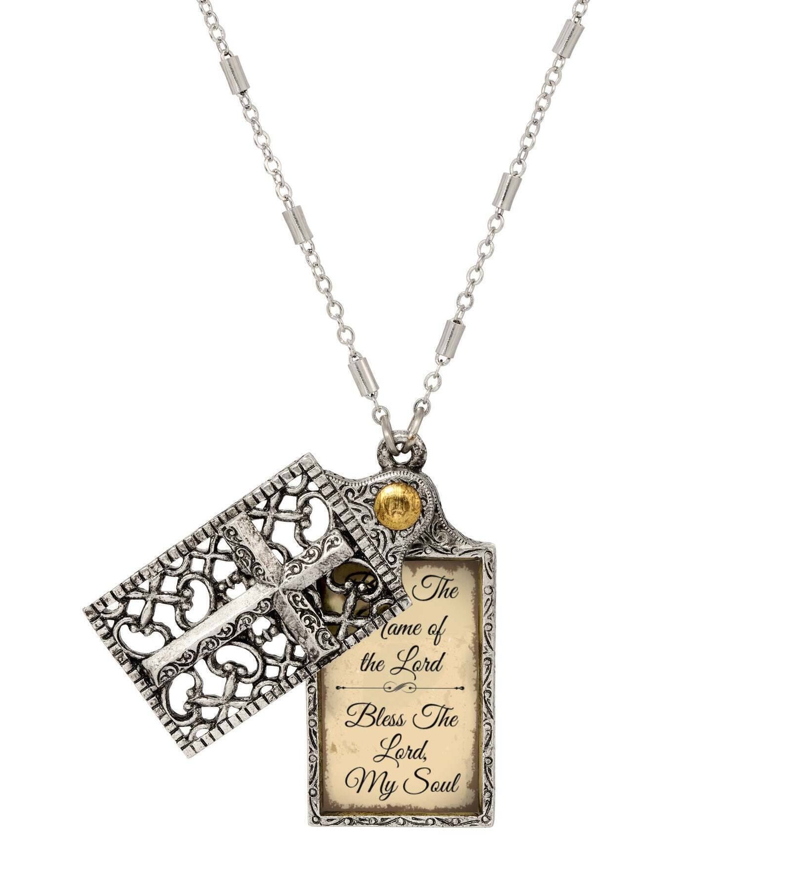 Symbols Of Faith Cross and "Bless" Slide Locket Necklace 28"