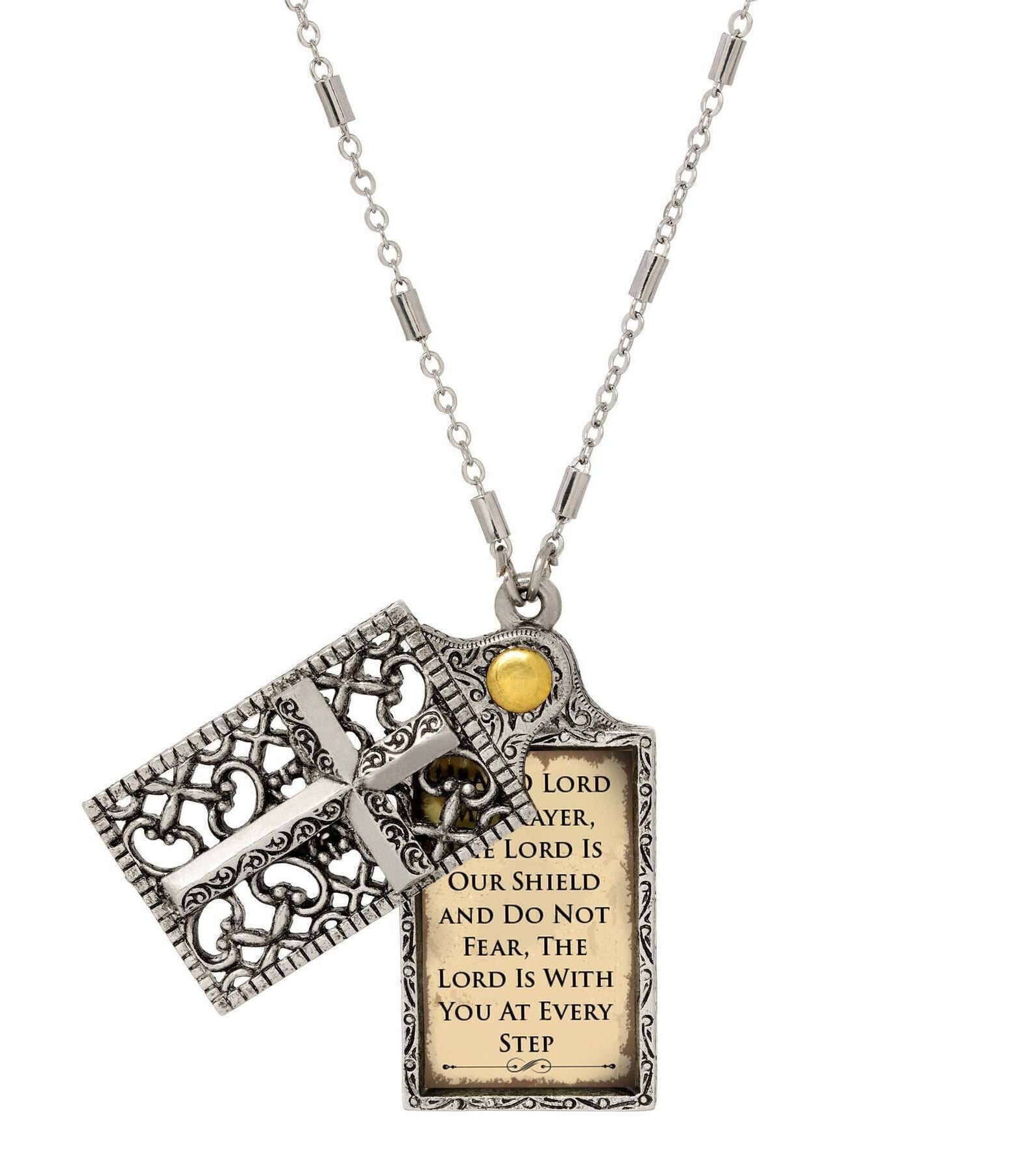 Symbols Of Faith Cross and "Hear O Lord" Slide Locket Necklace 28"