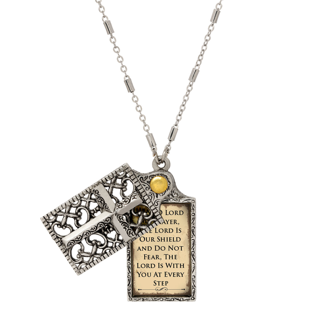 Cross and "Hear O Lord" Slide Locket Necklace 28"