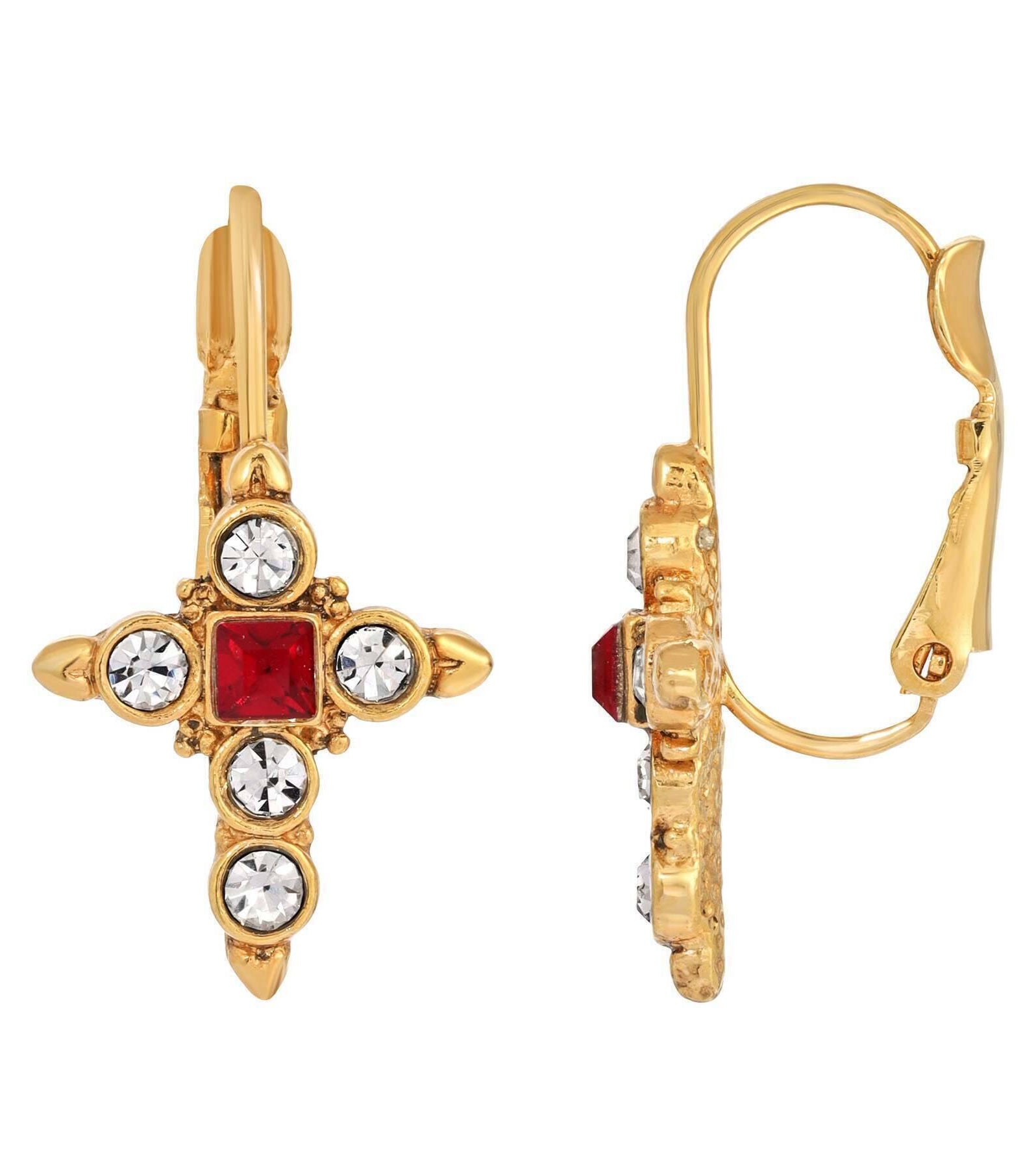 Symbols Of Faith Crystal Siam Red Cross Earrings