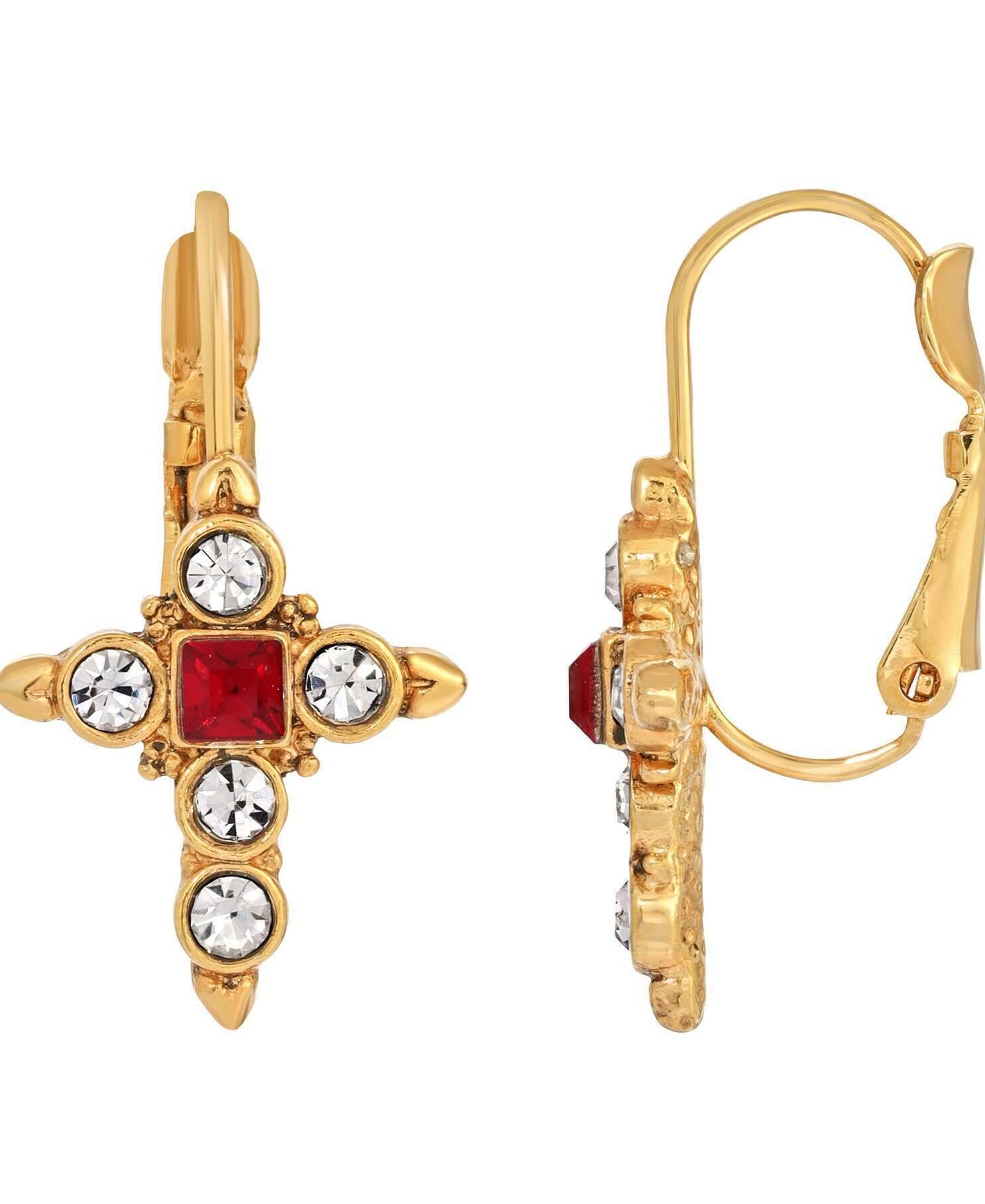 Symbols Of Faith Crystal Siam Red Cross Earrings