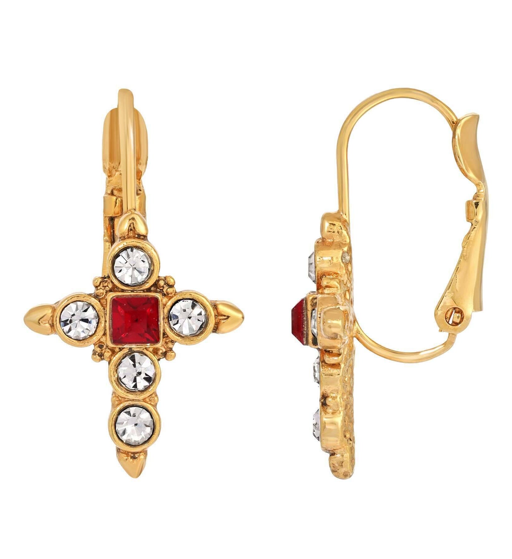 Symbols Of Faith Crystal Siam Red Cross Earrings