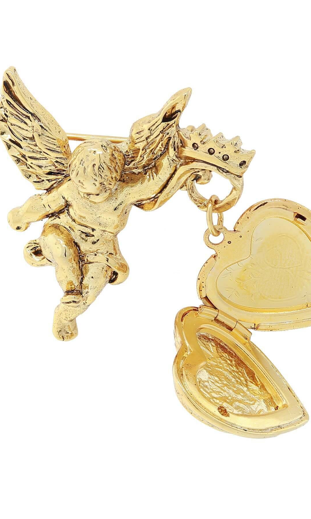 Symbols Of Faith Winged Angel Crystal Cross Heart Locket Brooch