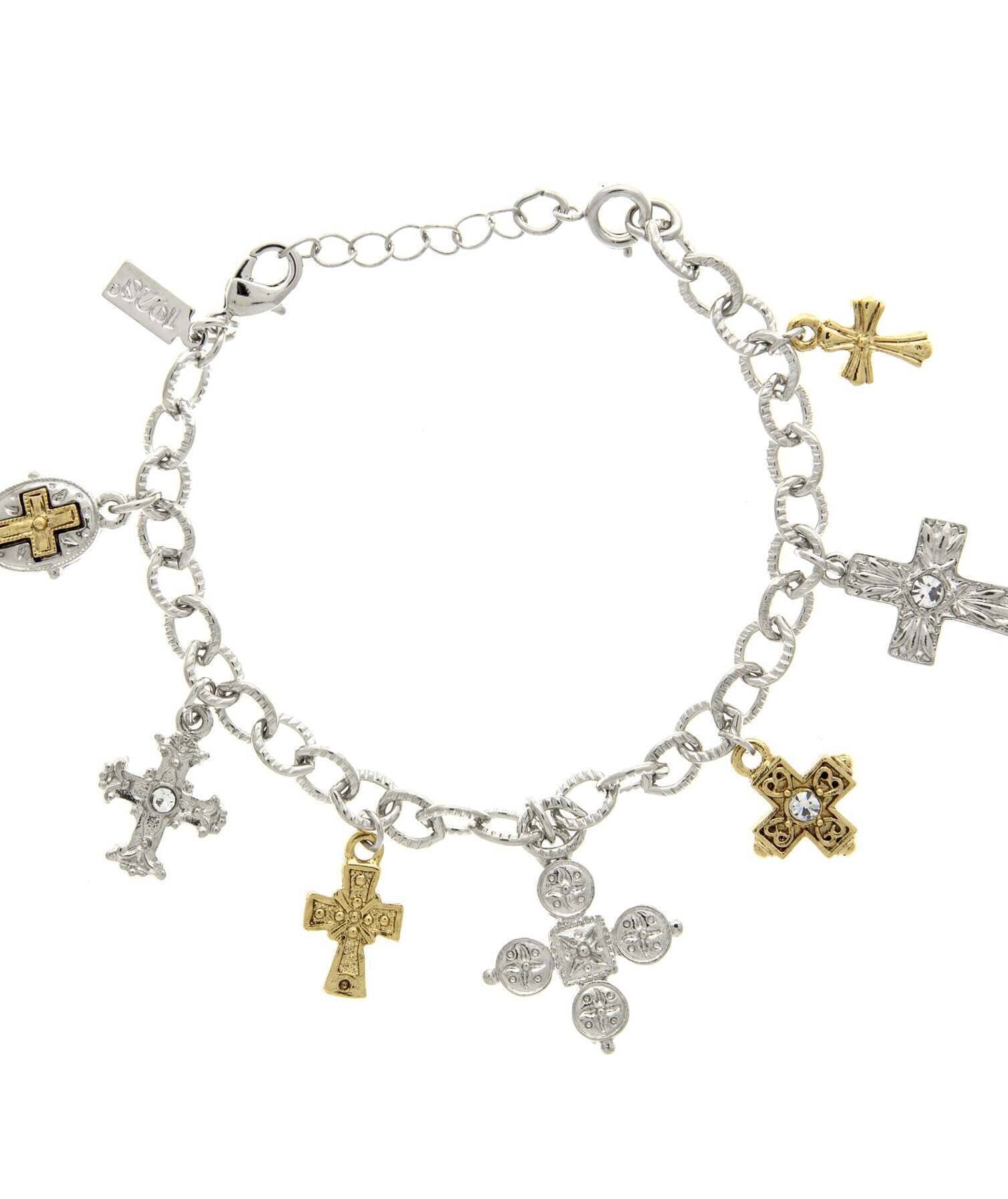 Symbols Of Faith Seven Cross Charm Bracelet
