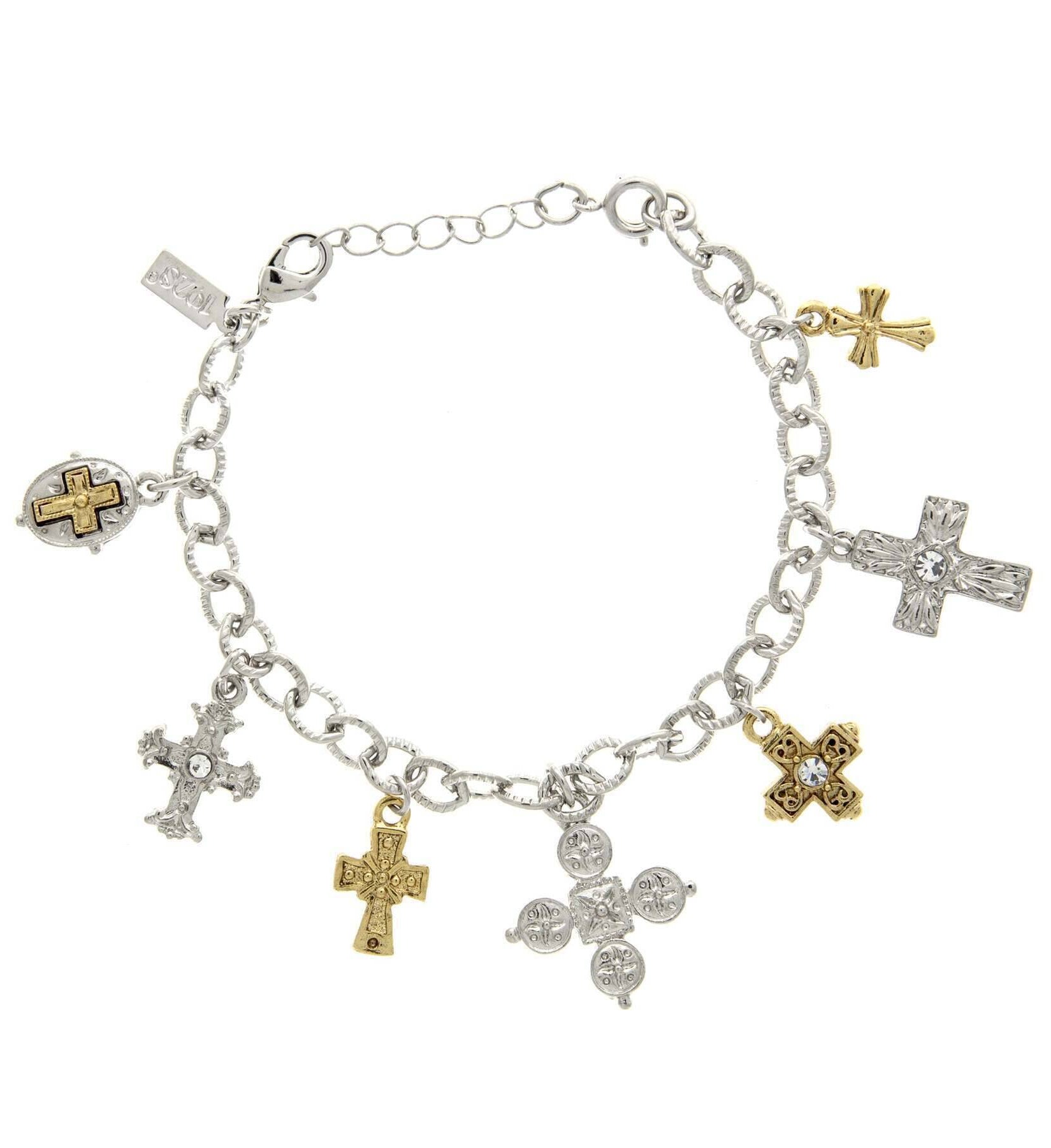 Symbols Of Faith Seven Cross Charm Bracelet