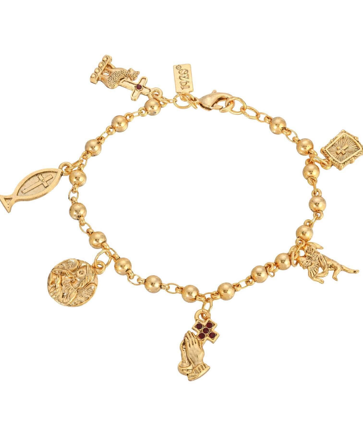 Symbols Of Faith Gold Multi Charm Religious Bracelet