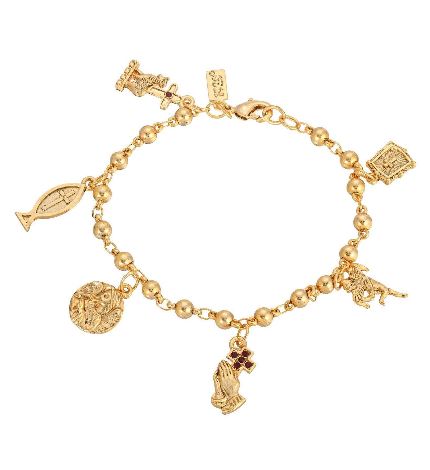 Symbols Of Faith Gold Multi Charm Religious Bracelet