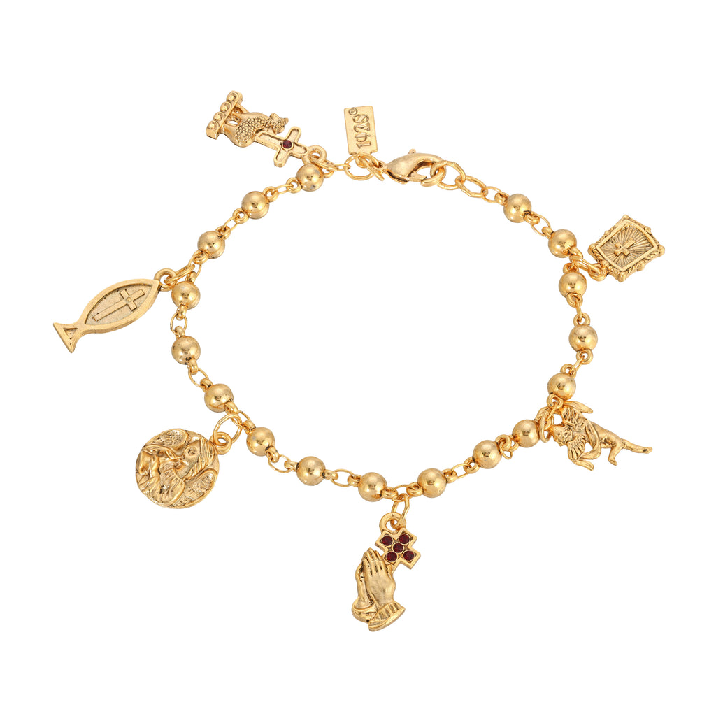 Symbols Of Faith Gold Multi Charm Religious Bracelet