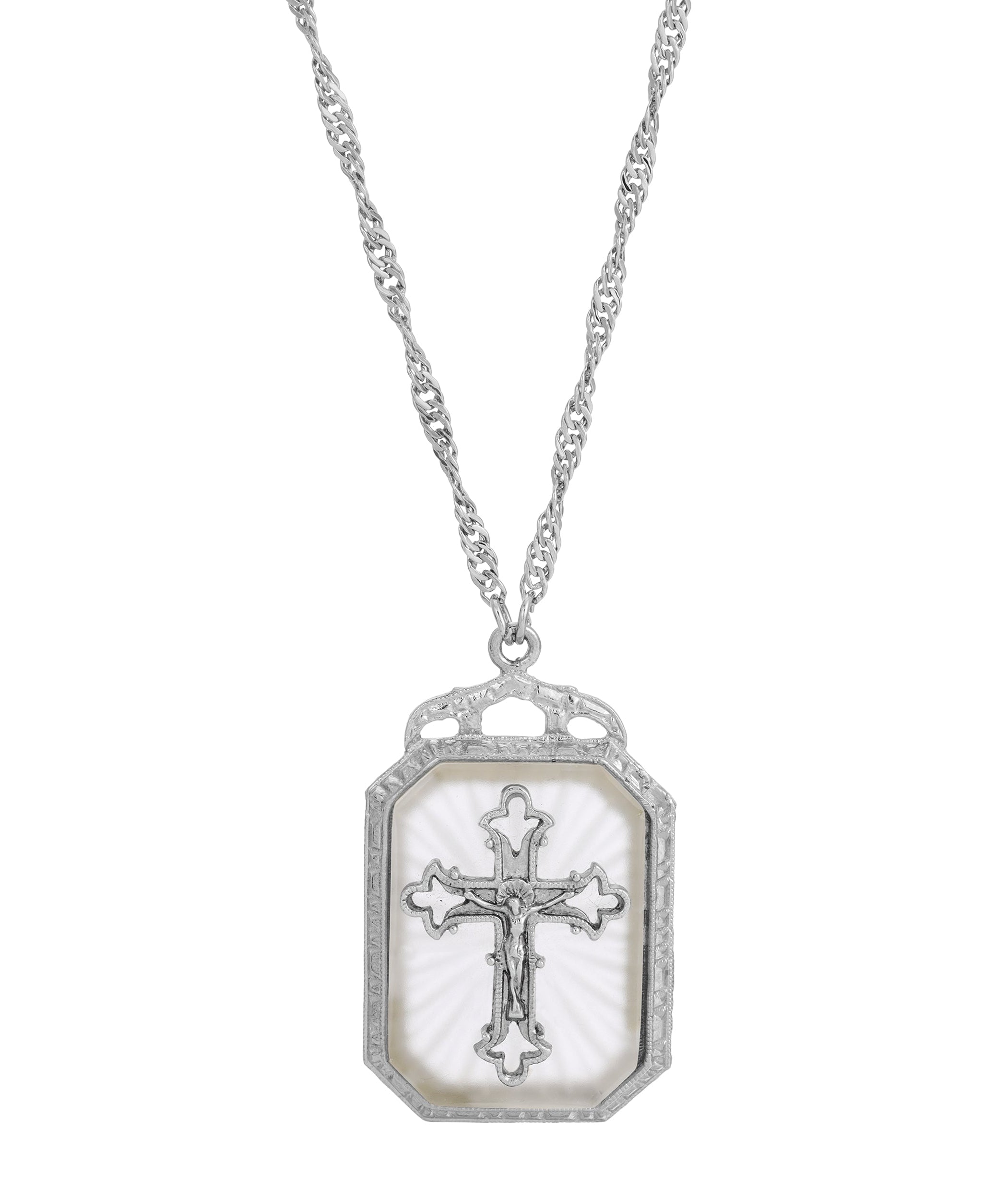 Symbols Of Faith Frosted Stone With Cross Large Pendant Necklace 28"