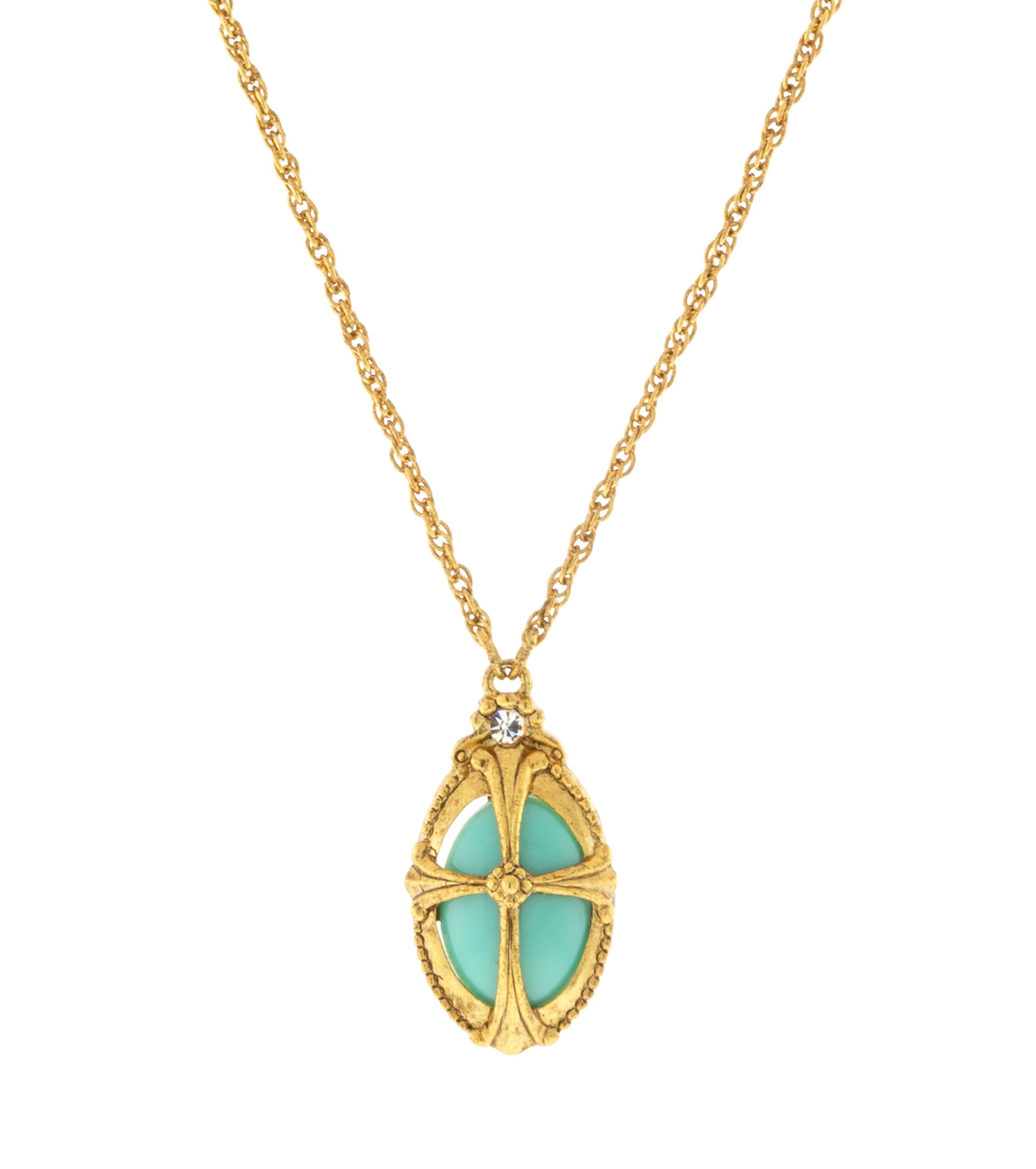 Symbols Of Faith Imitation Turquoise Oval Pendant Necklace 20"