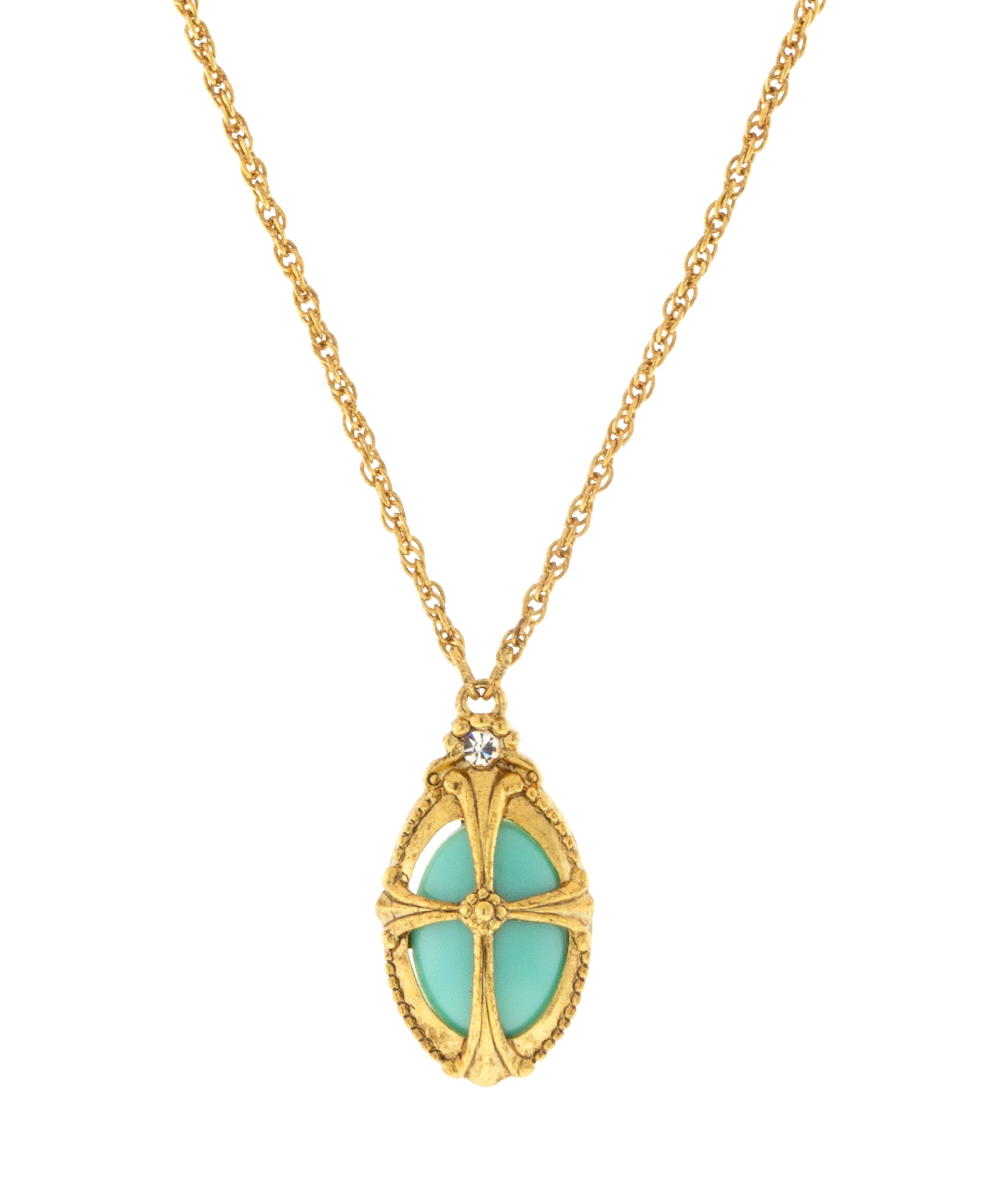 Symbols Of Faith Imitation Turquoise Oval Pendant Necklace 20"