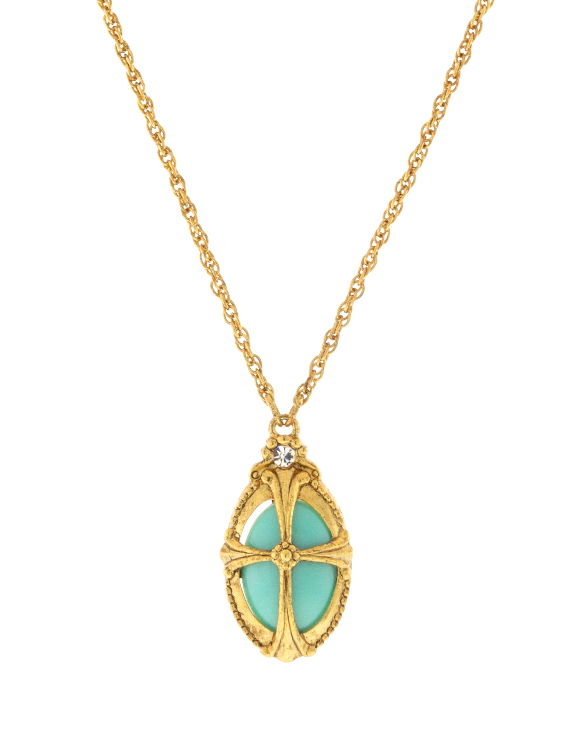 Symbols Of Faith Imitation Turquoise Oval Pendant Necklace 20"