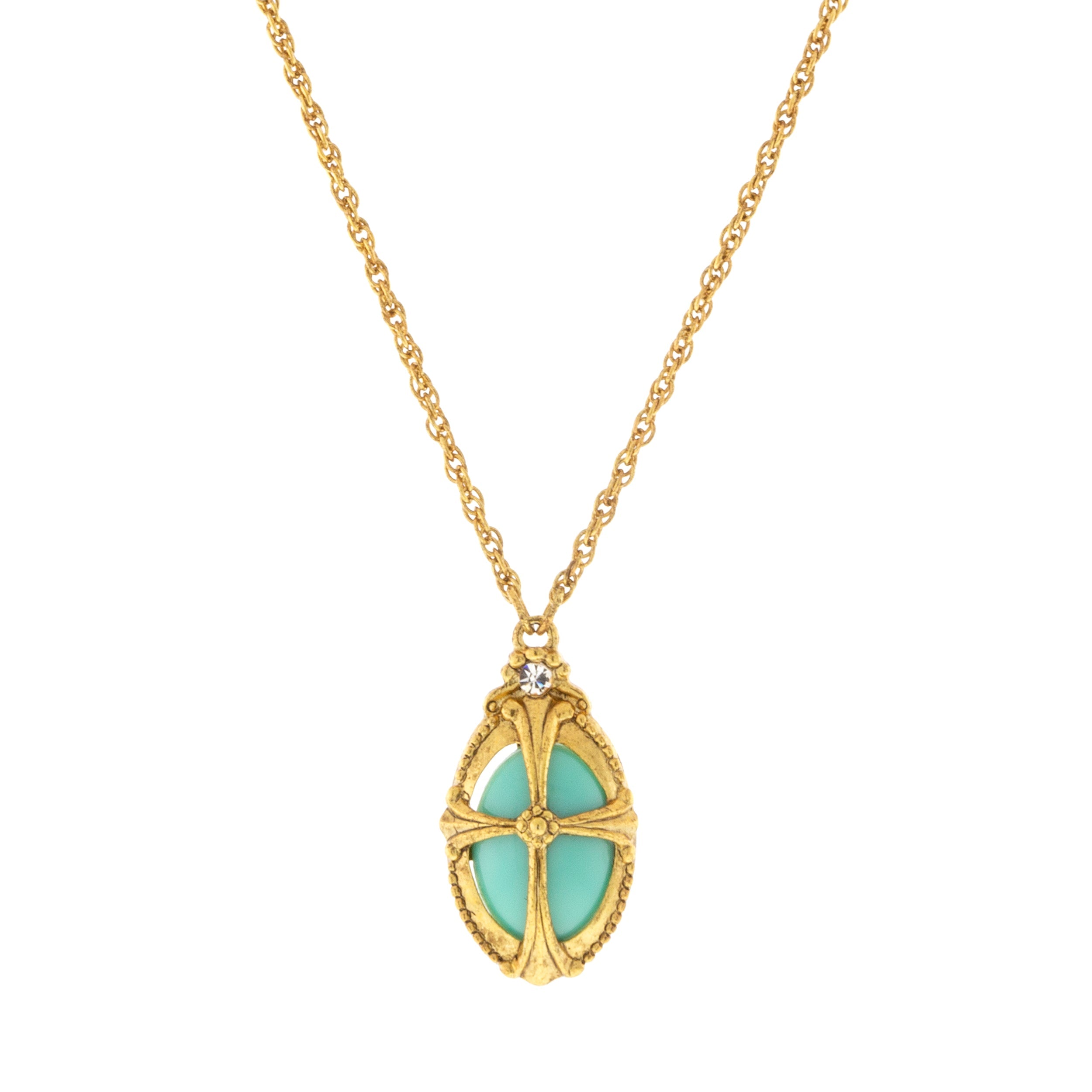 Symbols Of Faith Imitation Turquoise Oval Pendant Necklace 20"
