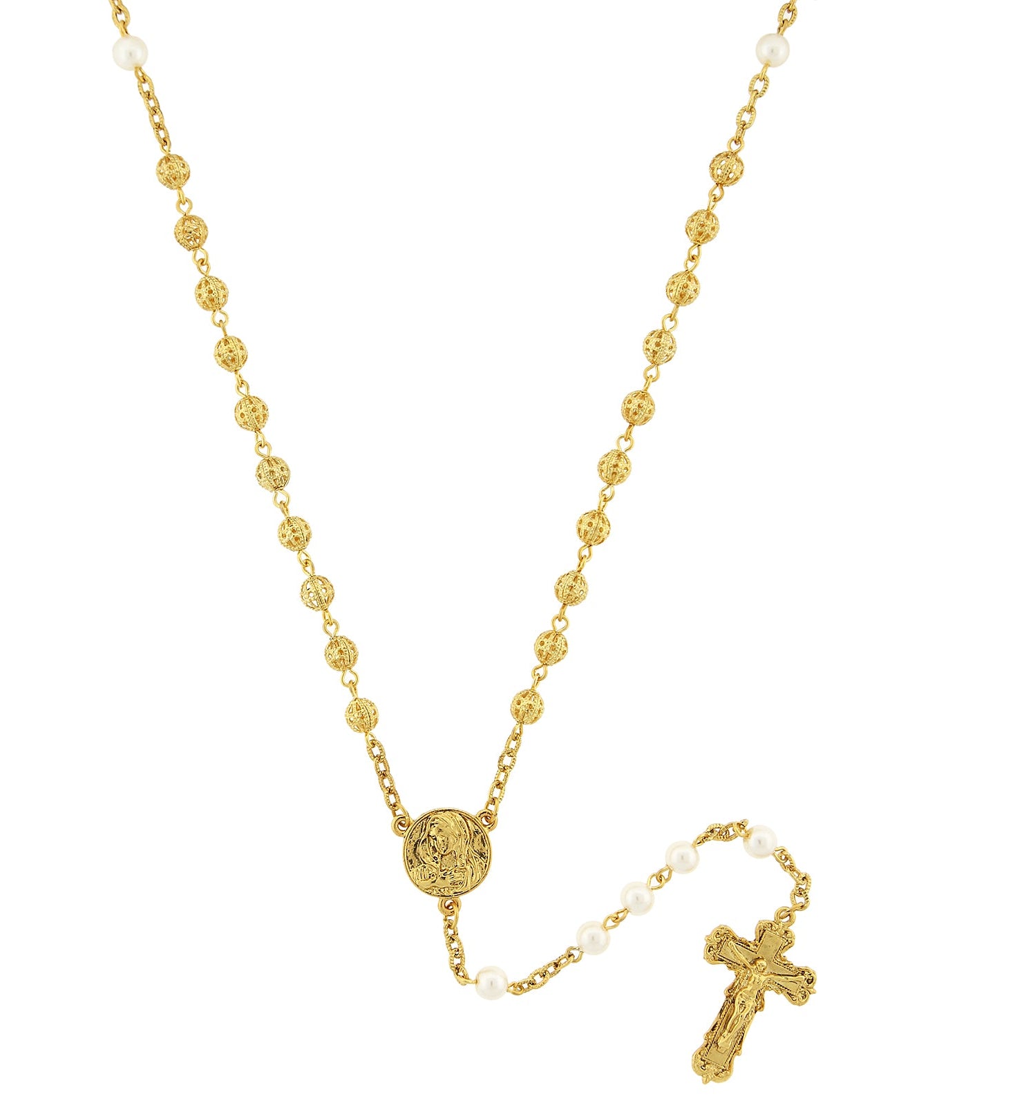 Symbols Of Faith Faux Pearl Filigree Beaded Rosary