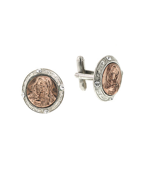 Symbols Of Faith Virgin Mary Round Cufflinks