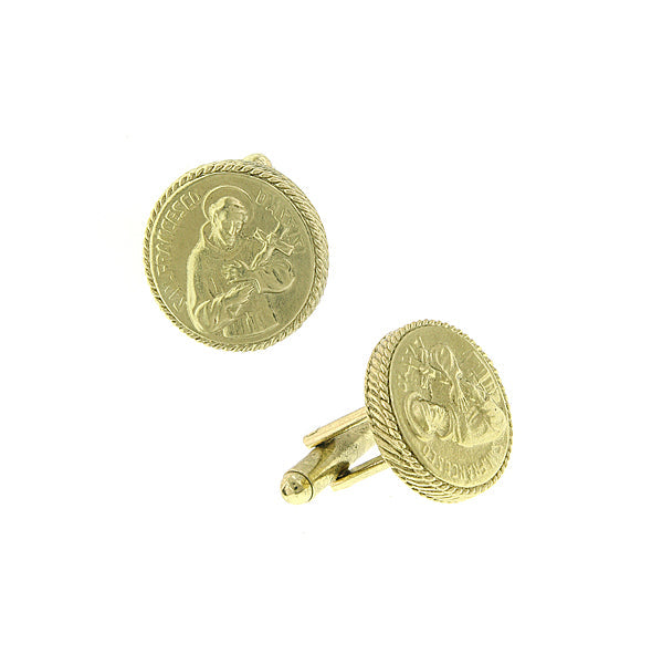 Symbols Of Faith St. Francis Of Assisi Round Gold Cufflinks