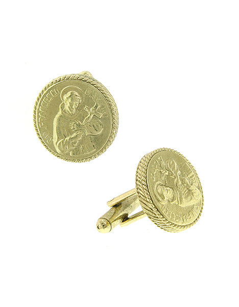 Symbols Of Faith St. Francis Of Assisi Round Gold Cufflinks