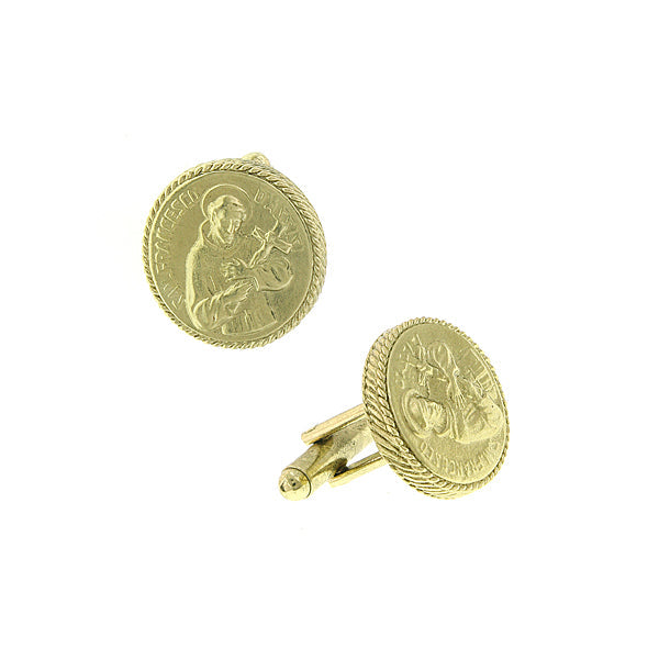 Symbols Of Faith St. Francis Of Assisi Round Gold Cufflinks