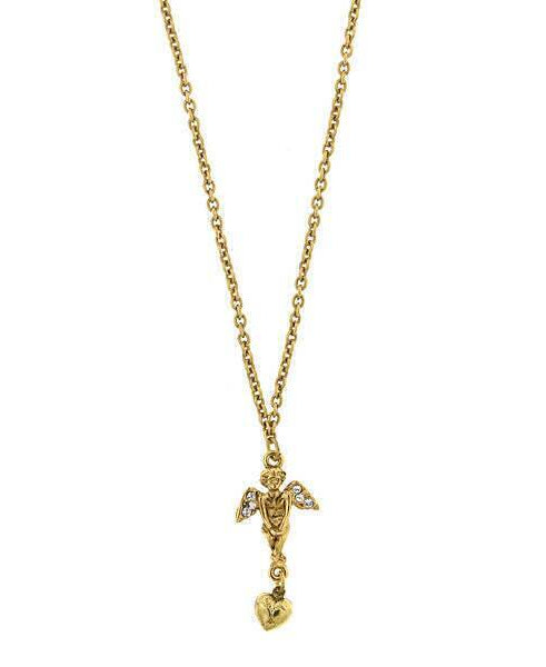 Symbols Of Faith Crystal Angel Heart Pendant Necklace 16" + 3" Extender