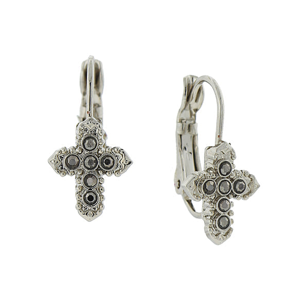 Symbols Of Faith Hematite Crystal Petite Cross Earrings