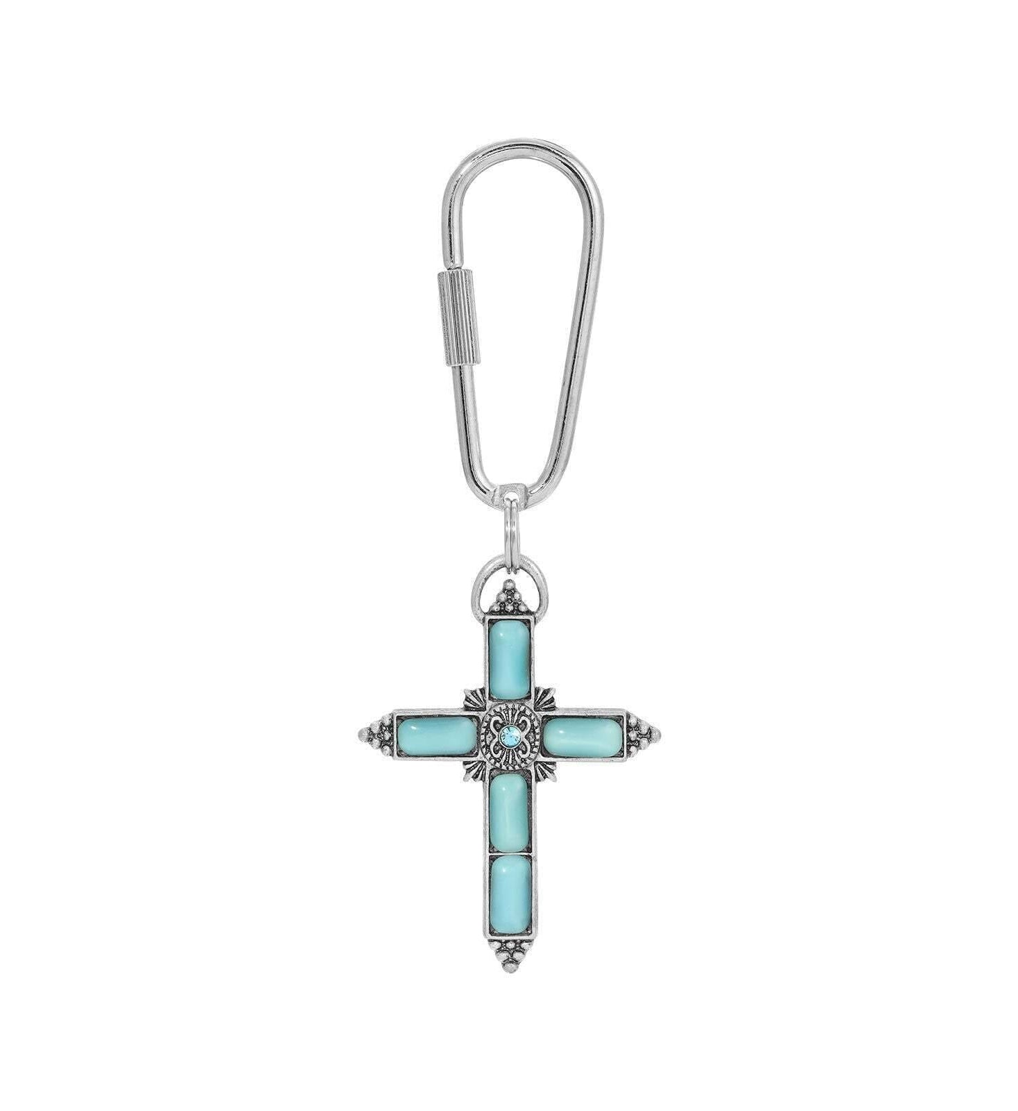 Symbols of Faith Moonstone & Crystal Cross Carabiner Key Chain