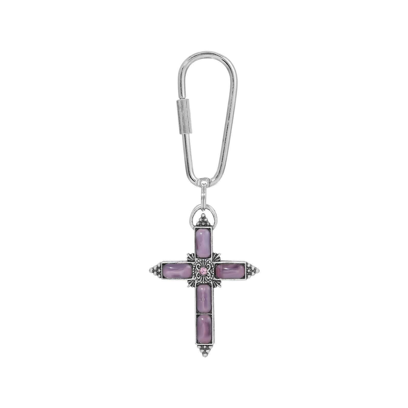 Symbols of Faith Moonstone & Crystal Cross Carabiner Key Chain