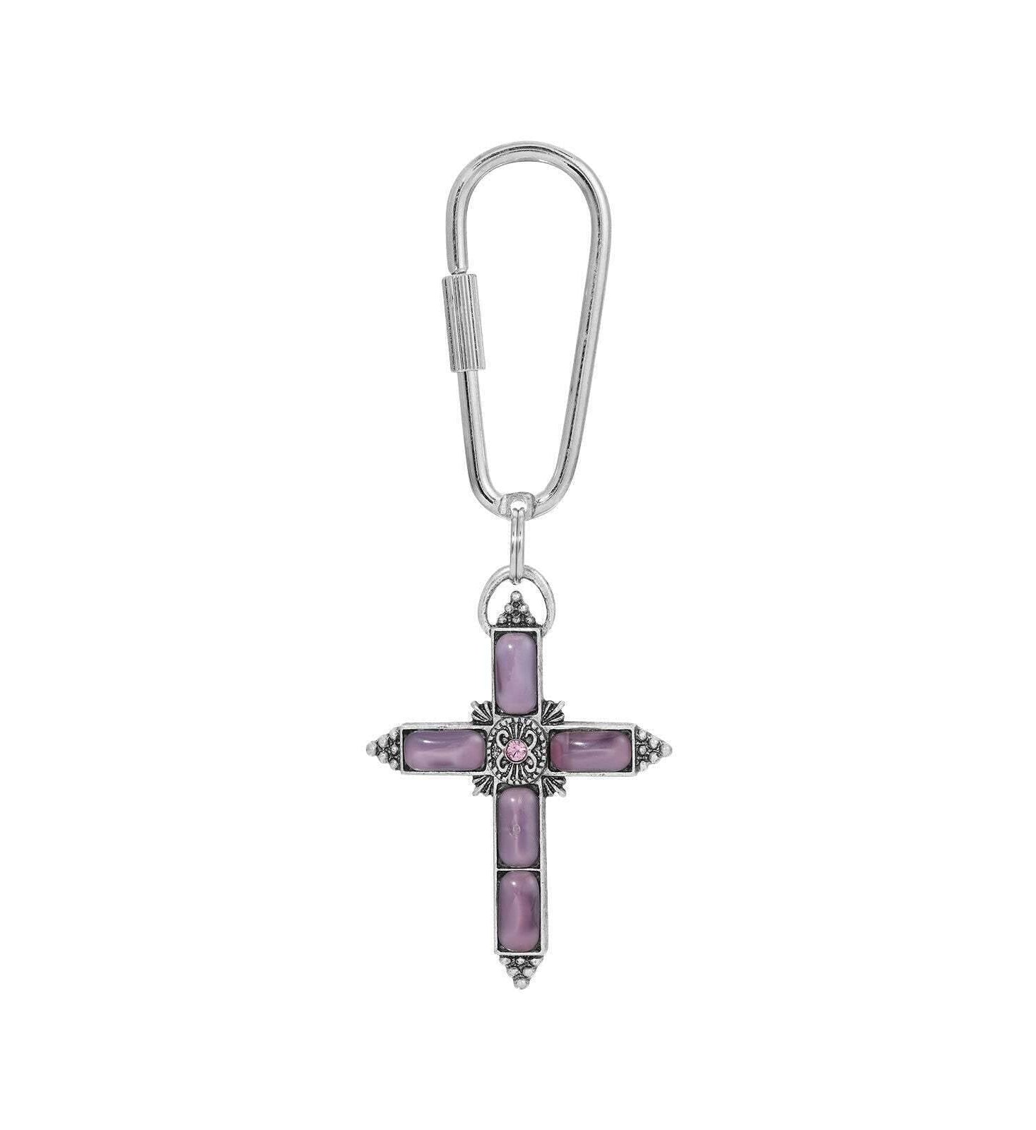 Symbols of Faith Moonstone & Crystal Cross Carabiner Key Chain