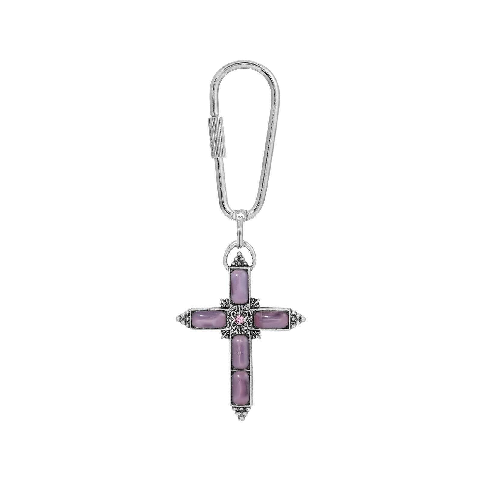 Symbols of Faith Moonstone & Crystal Cross Carabiner Key Chain