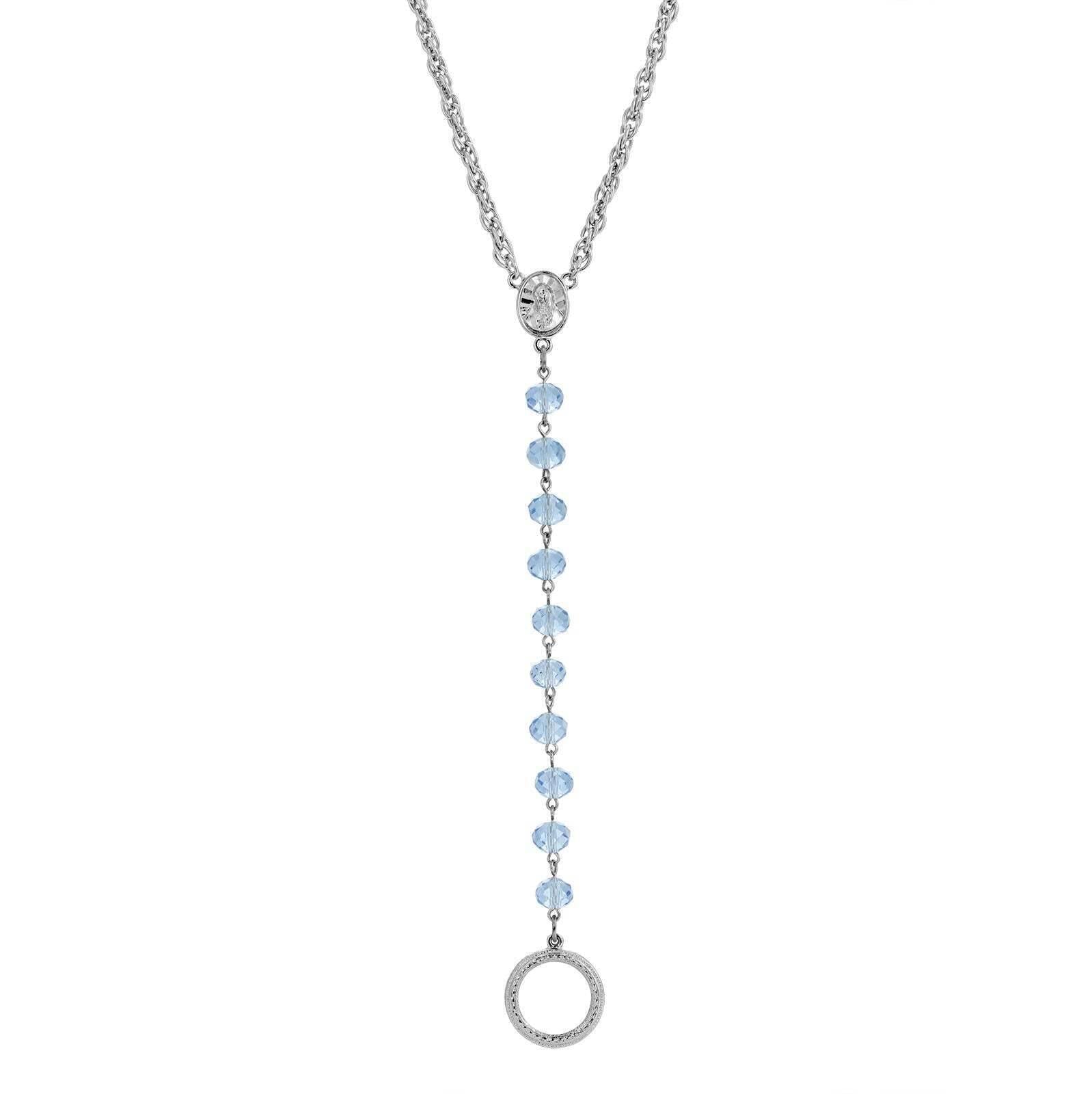 Symbols Of Faith Mary Medallion Crystal Rosary Badge And Eyeglass Holder Y-Necklace 16" + 3" Extender