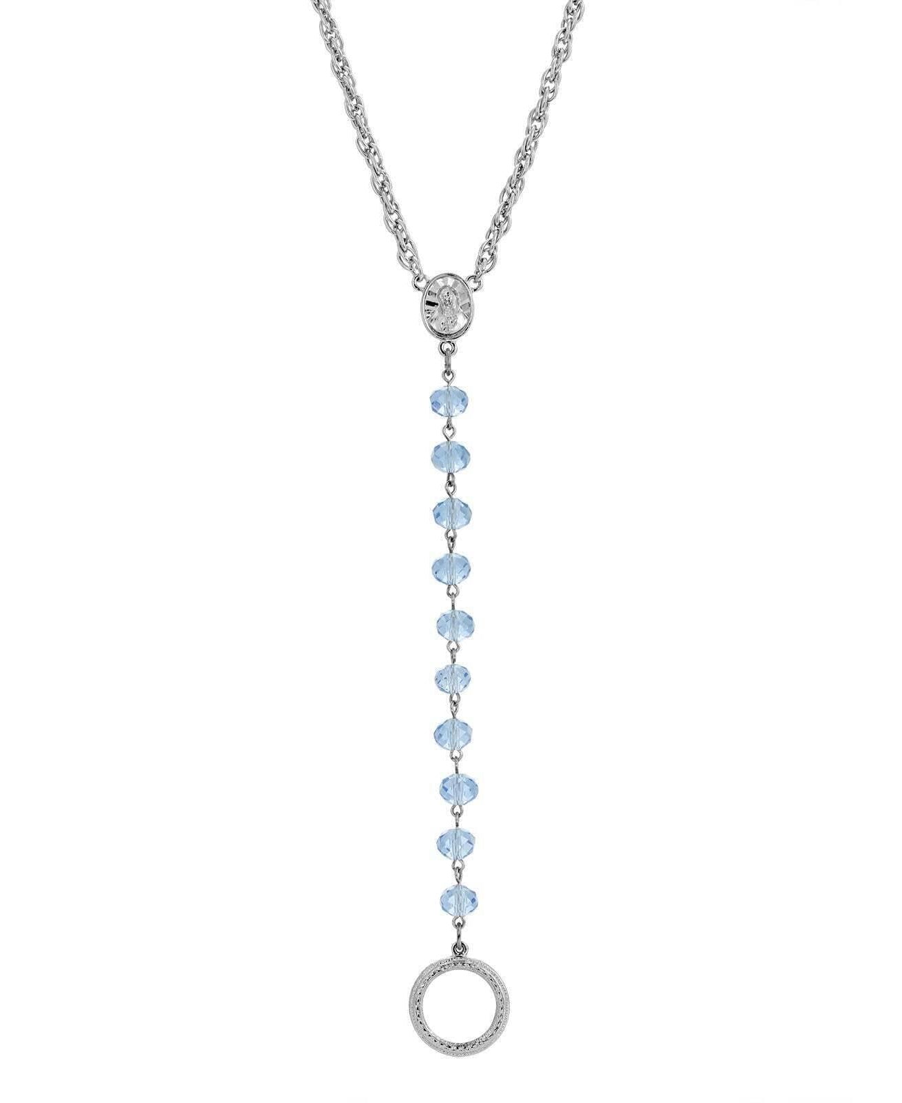 Symbols Of Faith Mary Medallion Crystal Rosary Badge And Eyeglass Holder Y-Necklace 16" + 3" Extender