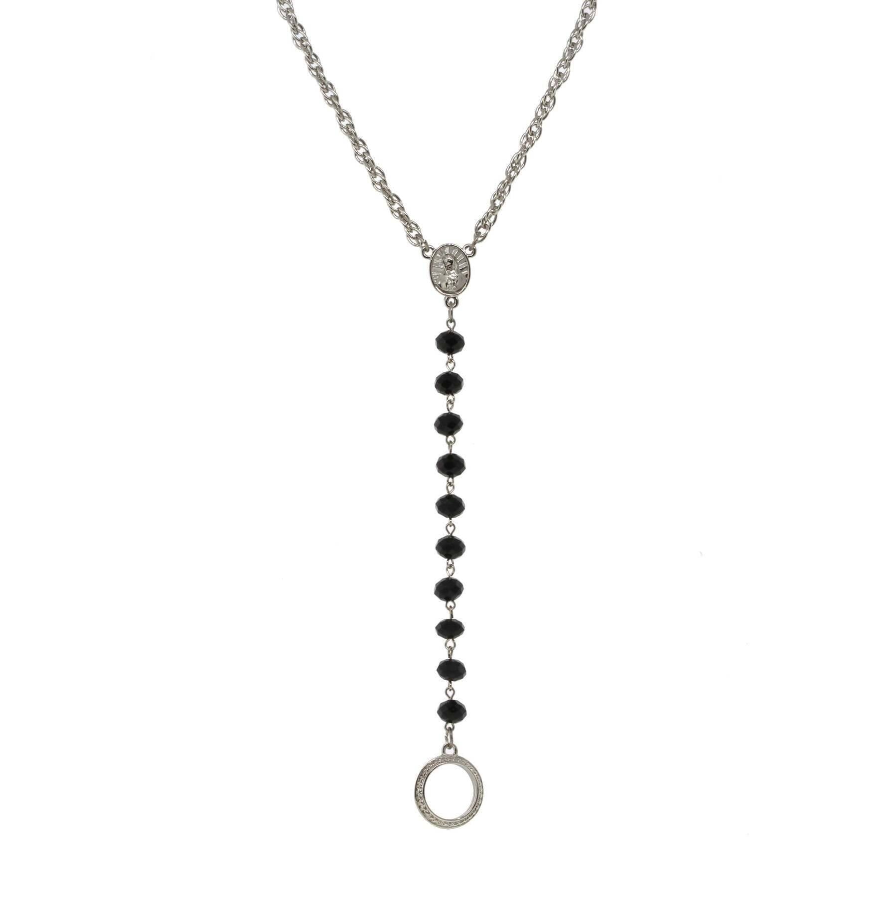 Symbols Of Faith Mary Medallion Crystal Rosary Badge And Eyeglass Holder Y-Necklace 16" + 3" Extender