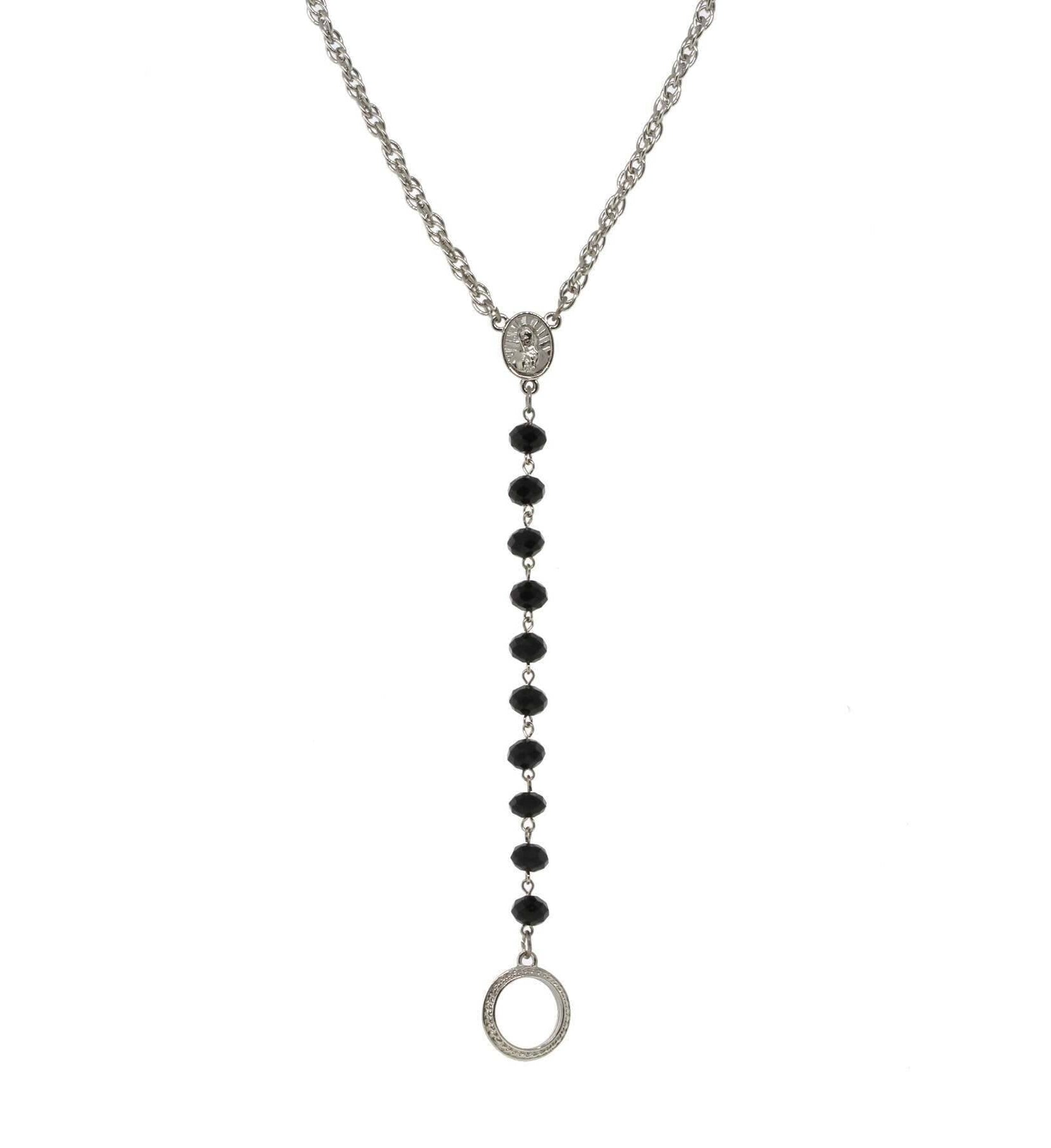 Symbols Of Faith Mary Medallion Crystal Rosary Badge And Eyeglass Holder Y-Necklace 16" + 3" Extender