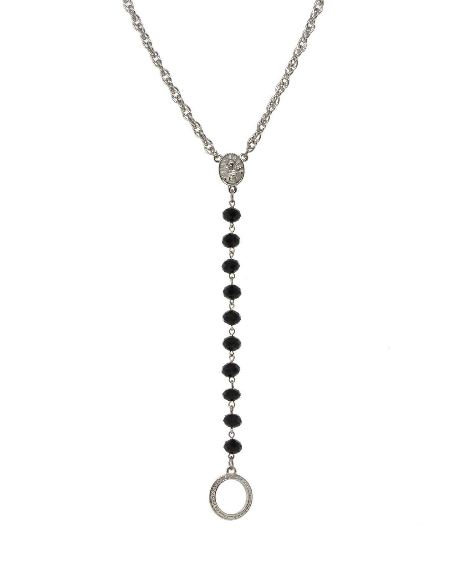 Symbols Of Faith Mary Medallion Crystal Rosary Badge And Eyeglass Holder Y-Necklace 16" + 3" Extender