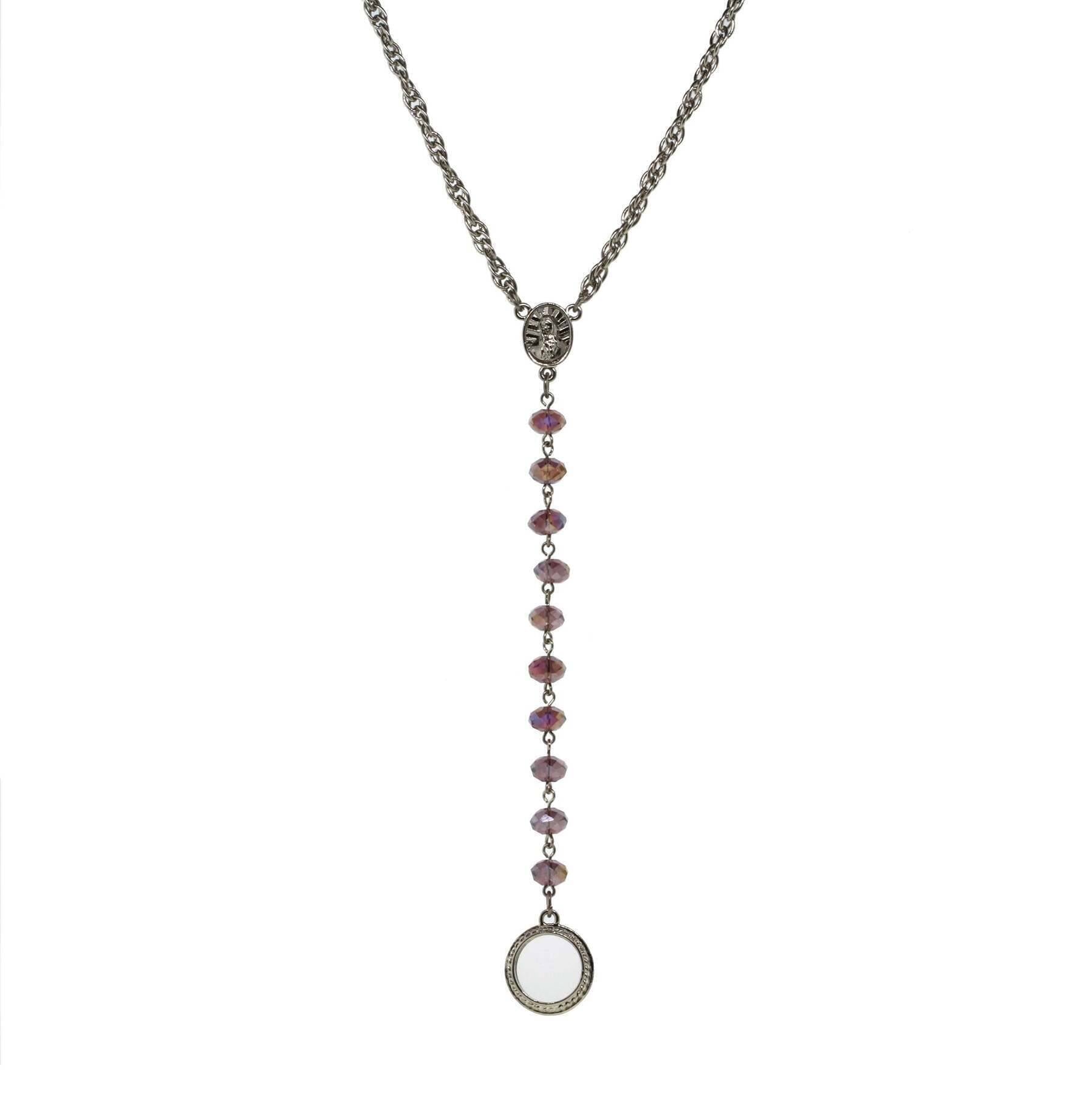 Symbols Of Faith Mary Medallion Crystal Rosary Badge And Eyeglass Holder Y-Necklace 16" + 3" Extender