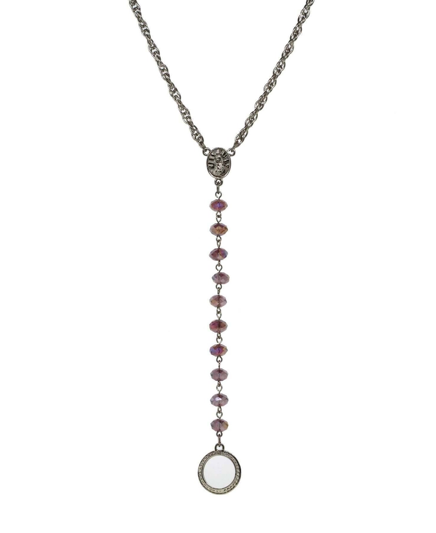 Symbols Of Faith Mary Medallion Crystal Rosary Badge And Eyeglass Holder Y-Necklace 16" + 3" Extender