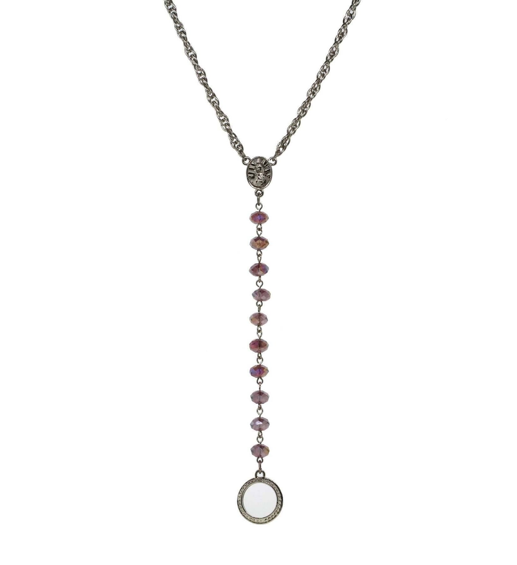 Symbols Of Faith Mary Medallion Crystal Rosary Badge And Eyeglass Holder Y-Necklace 16" + 3" Extender