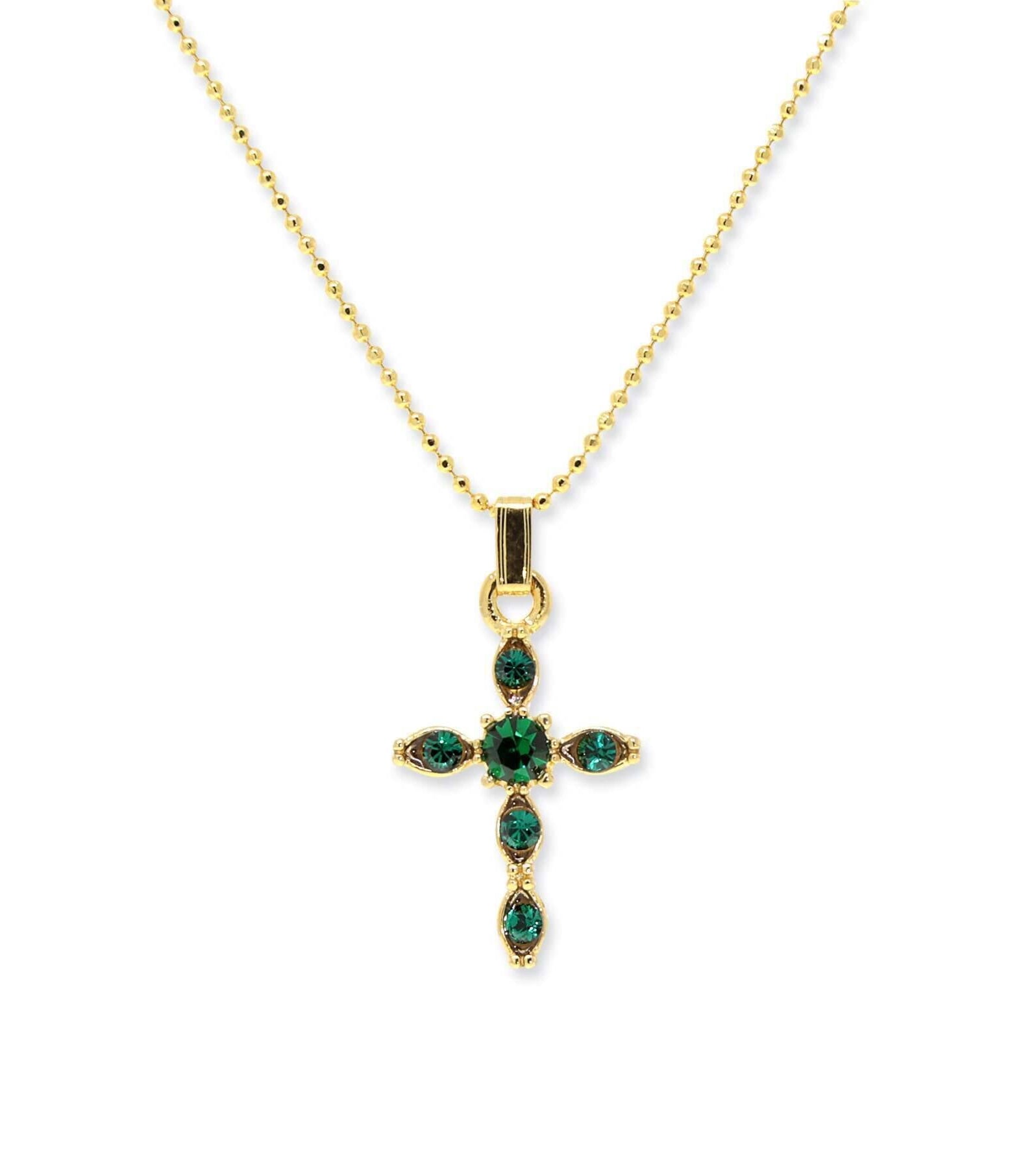 Symbols Of Faith Emerald Green Crystal Cross Pendant Necklace 16" + 3" Extension