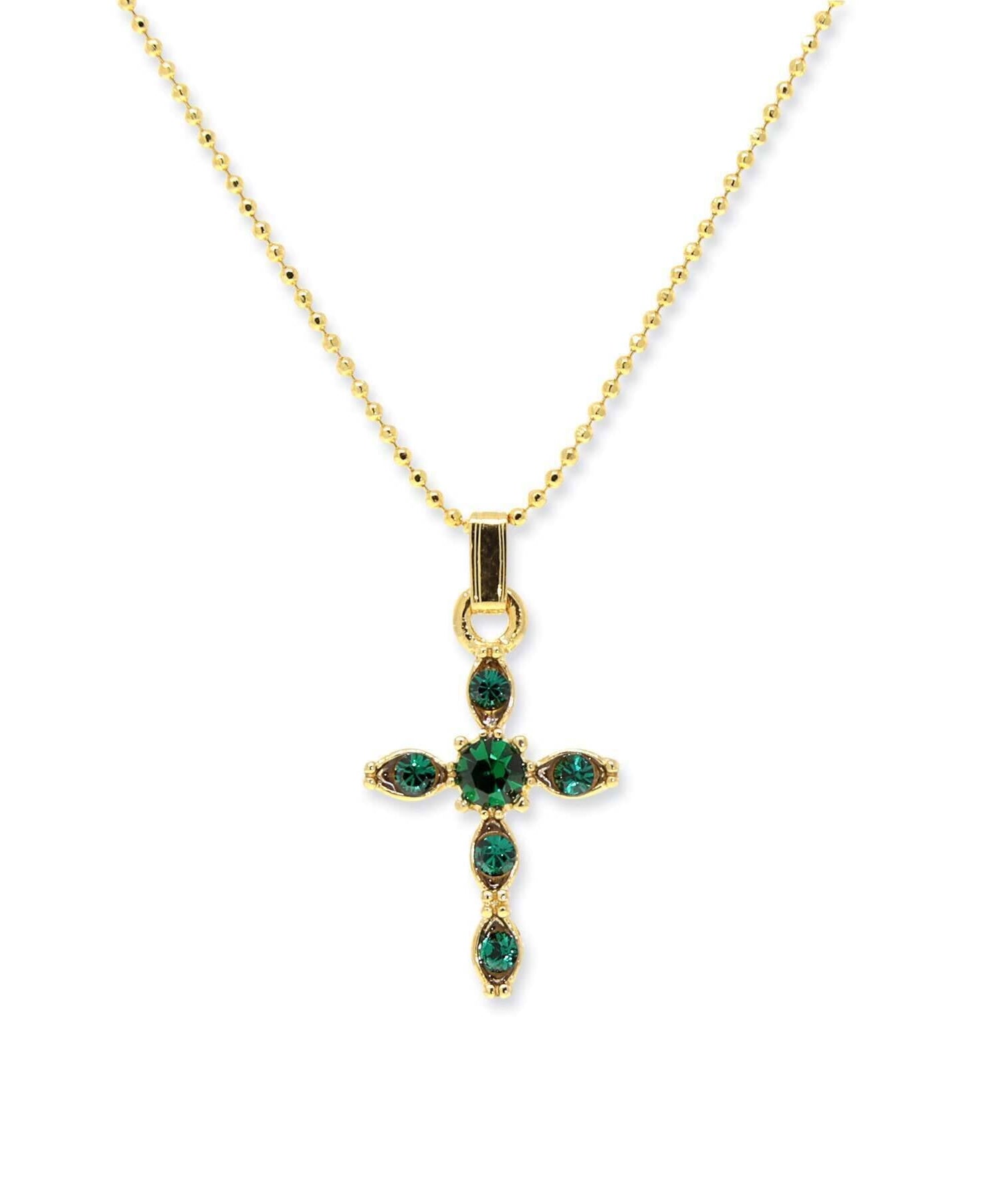 Symbols Of Faith Emerald Green Crystal Cross Pendant Necklace 16" + 3" Extension